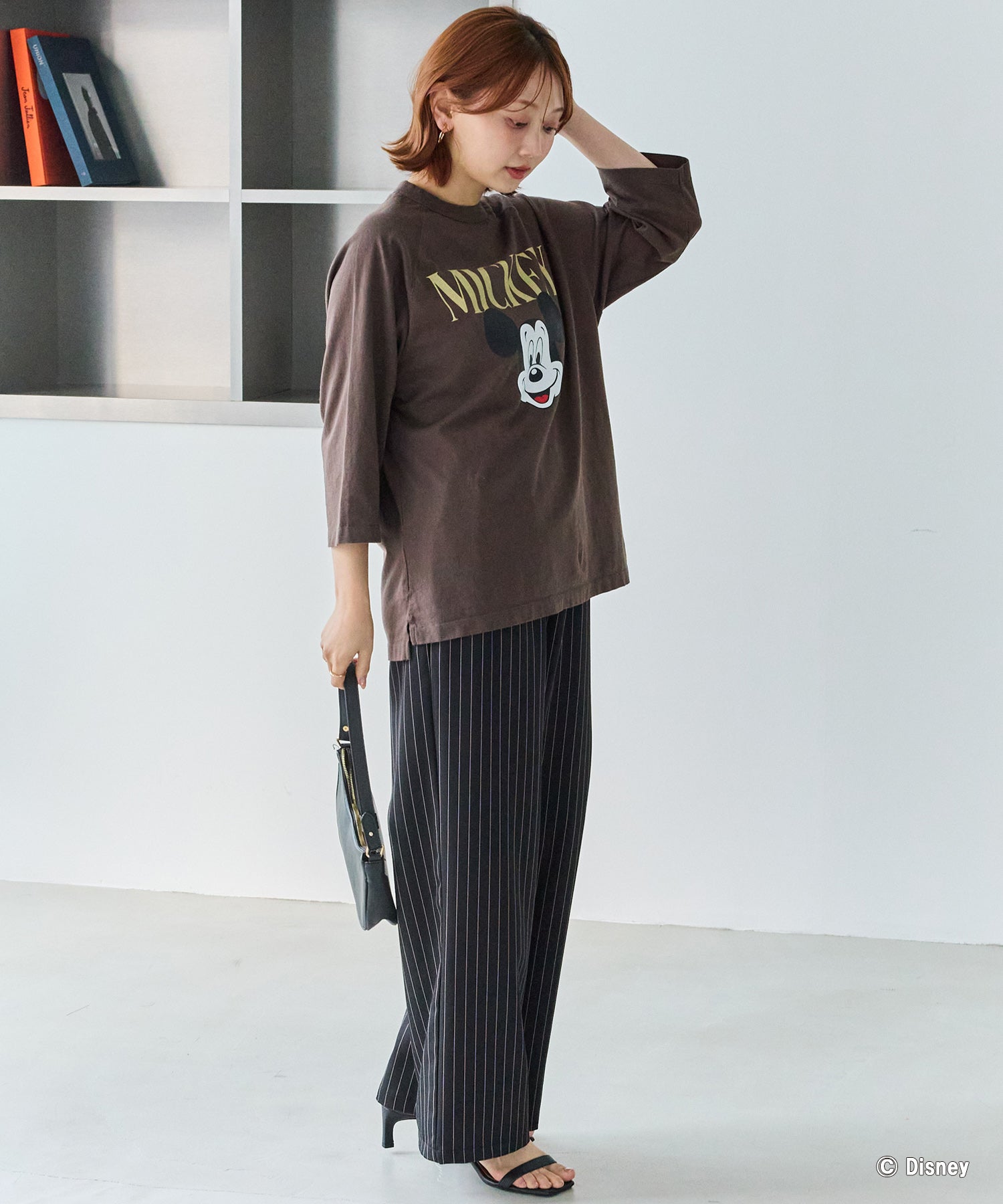 【洗える】ウエストシャーリングピンストライプパンツ