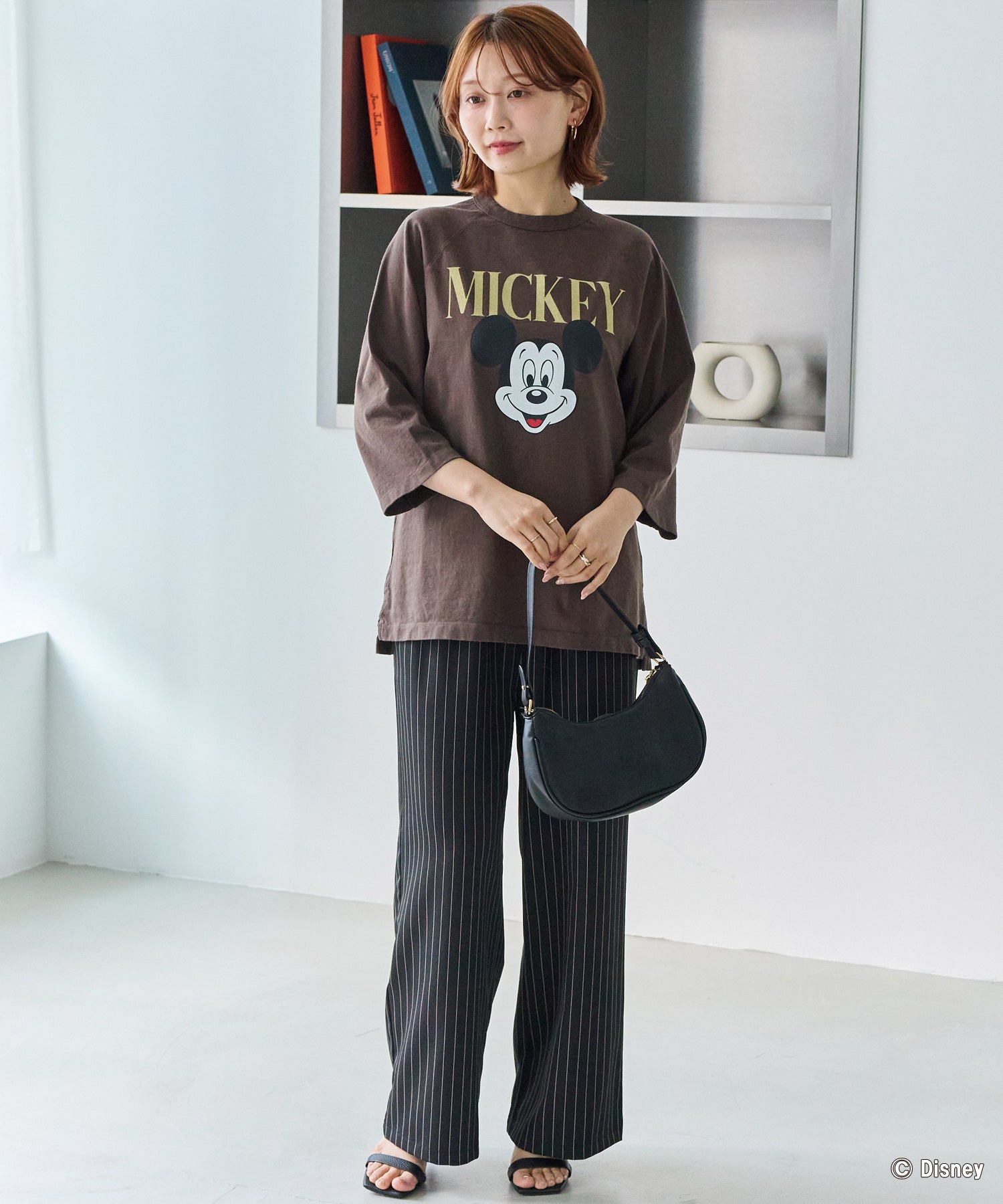 【洗える】ウエストシャーリングピンストライプパンツ