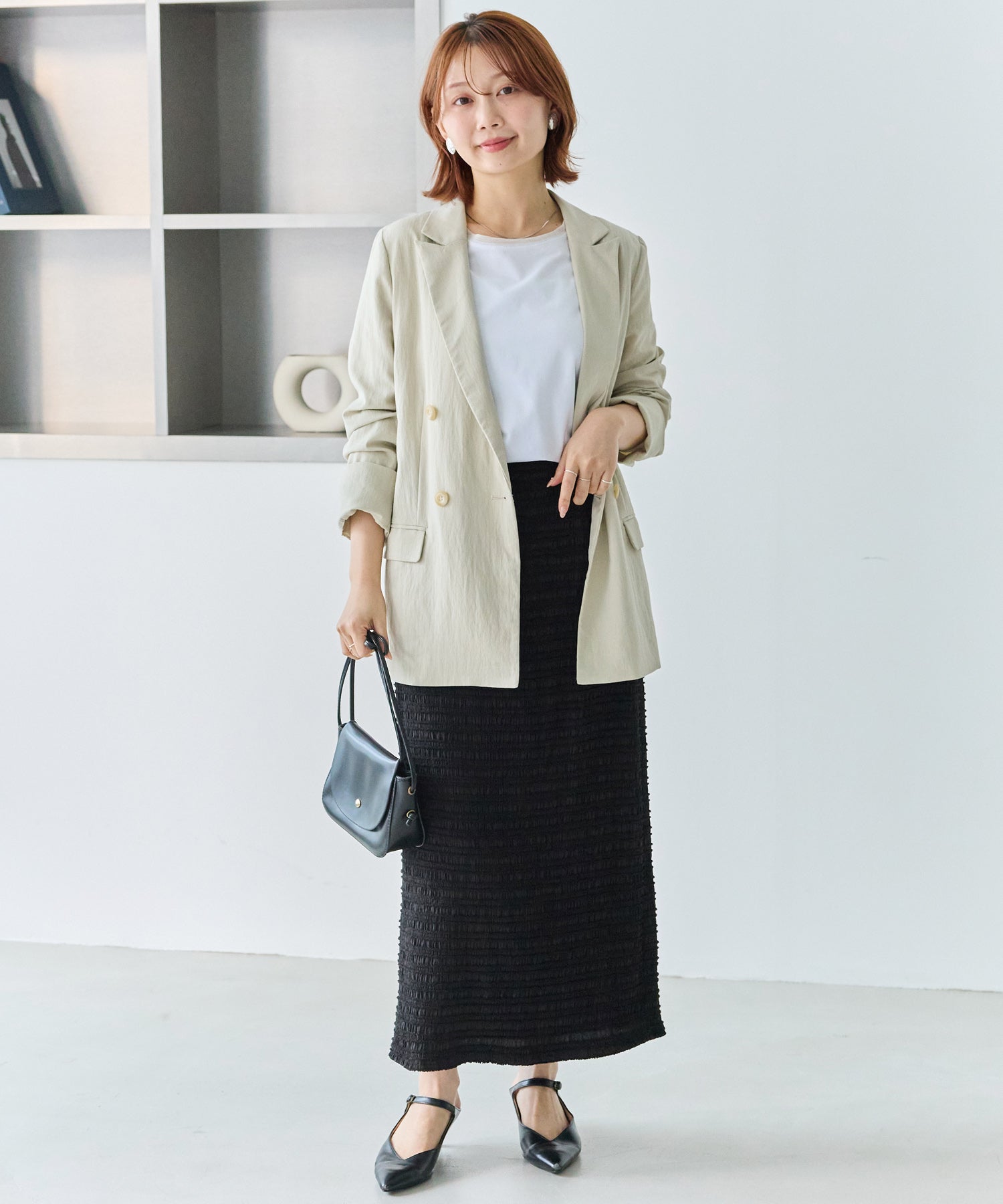 ジャガードシャーリングナロースカート