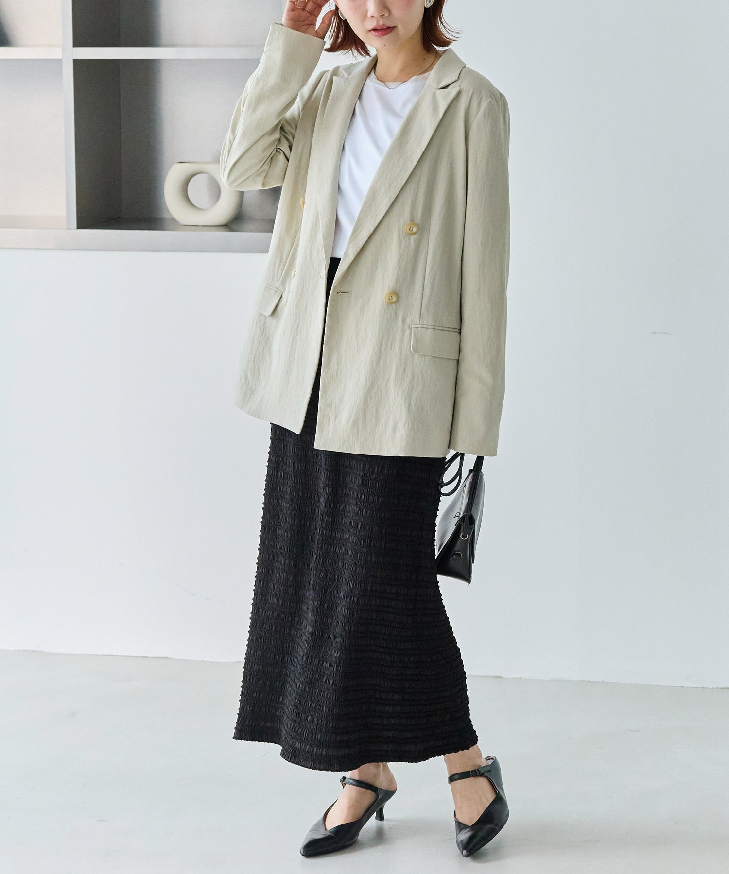 ジャガードシャーリングナロースカート