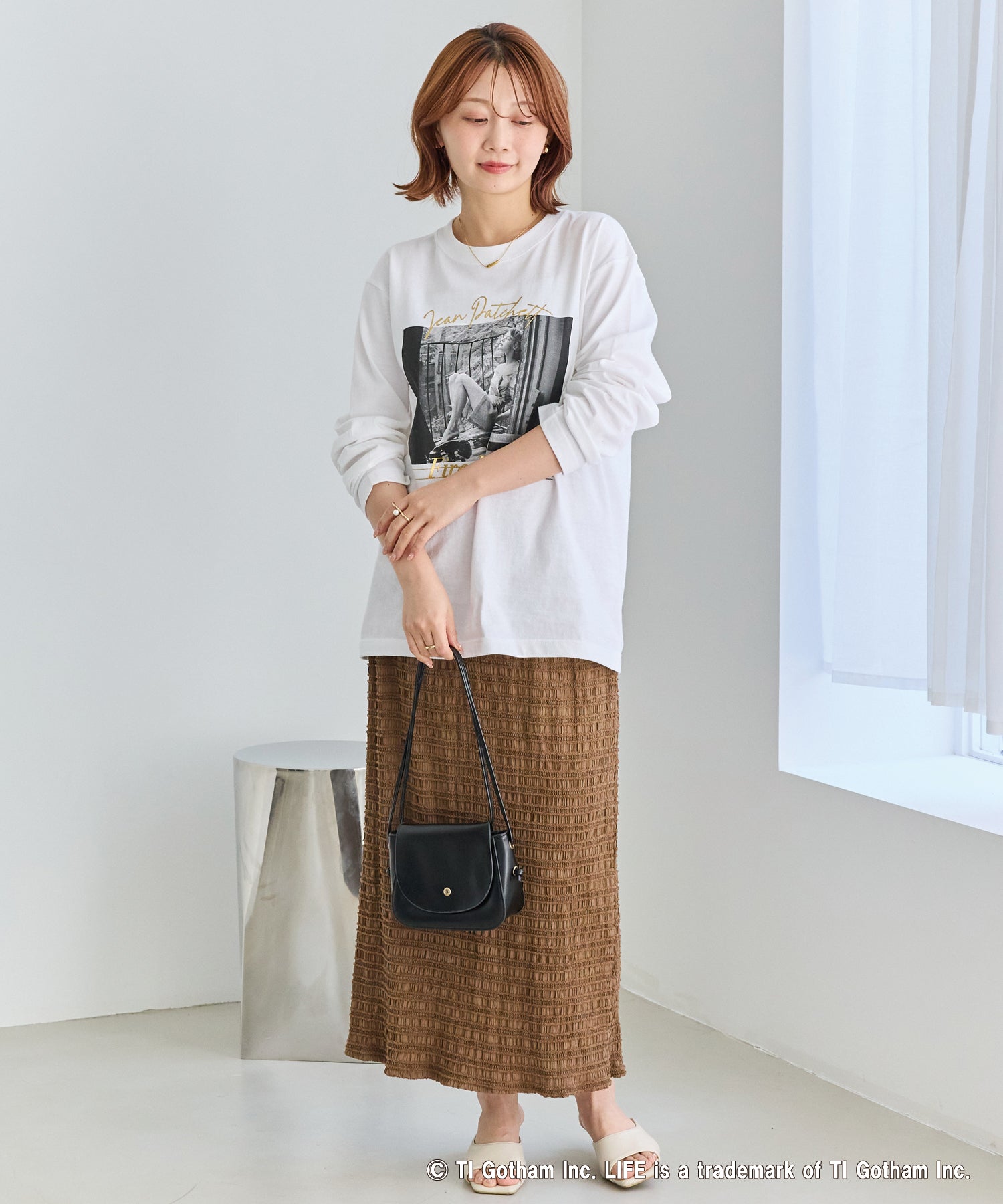 ジャガードシャーリングナロースカート