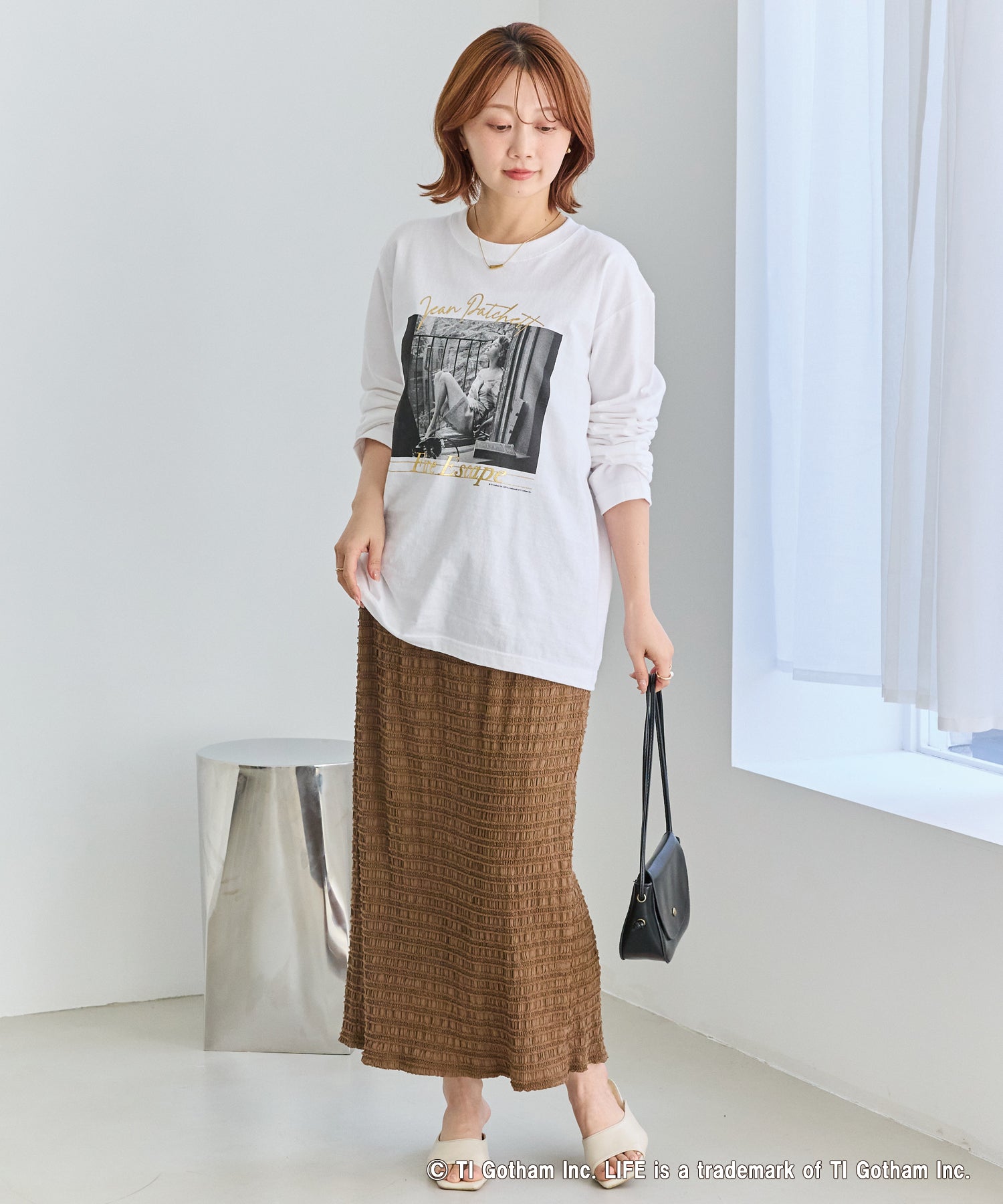 ジャガードシャーリングナロースカート