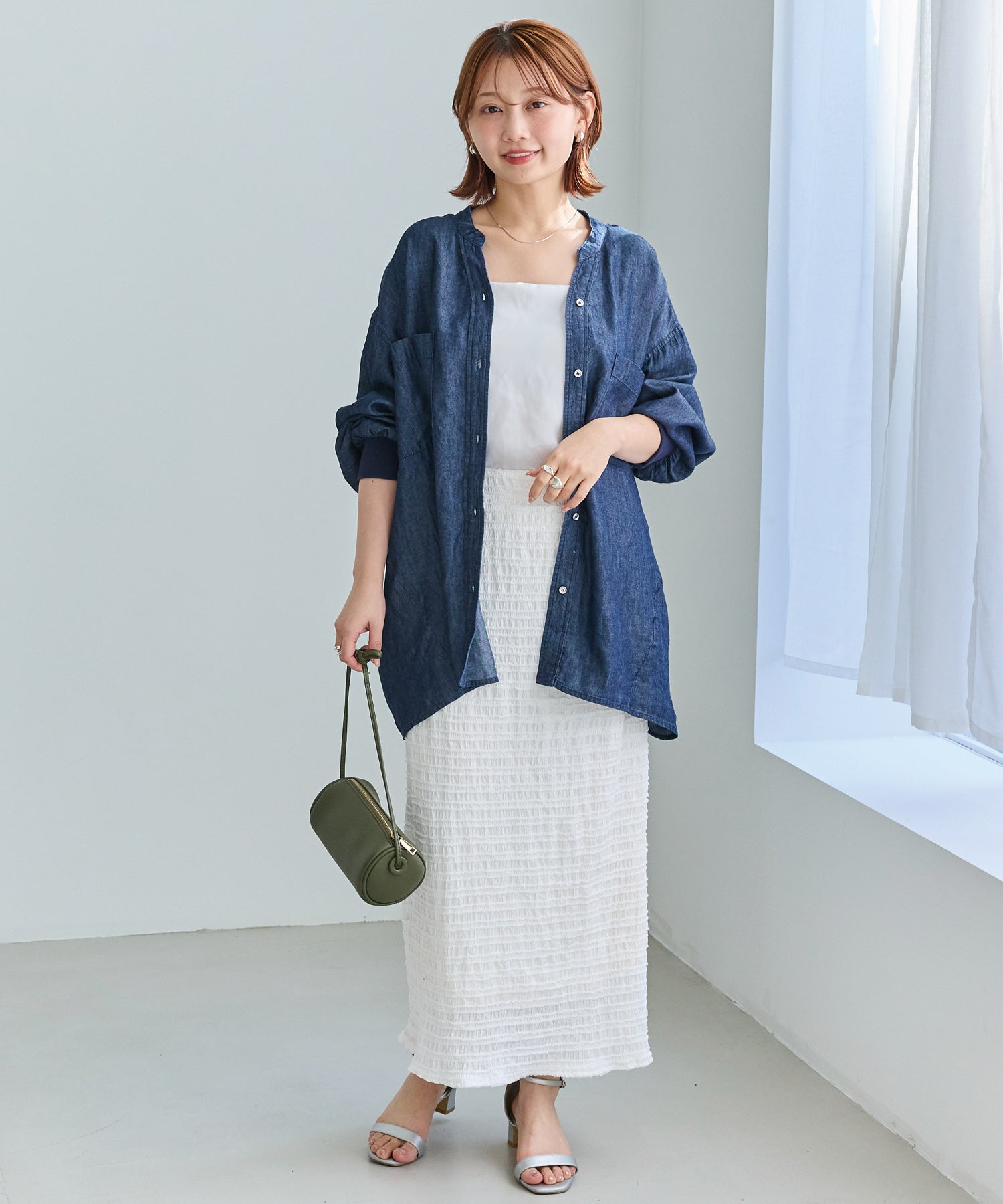 ジャガードシャーリングナロースカート