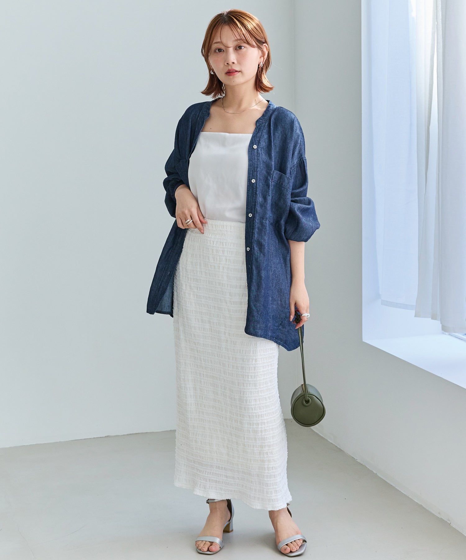 ジャガードシャーリングナロースカート