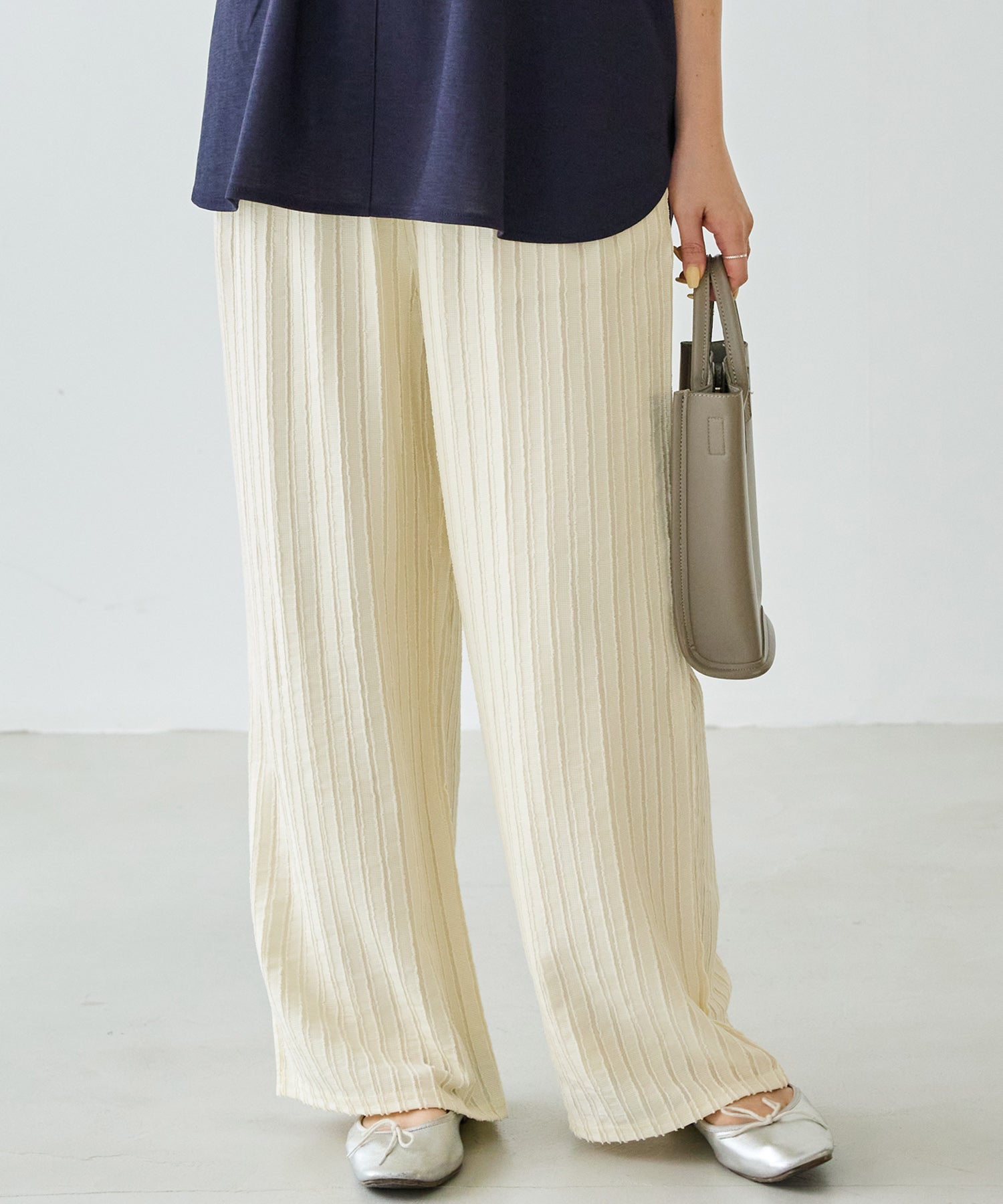 ストライプレースイージーパンツ