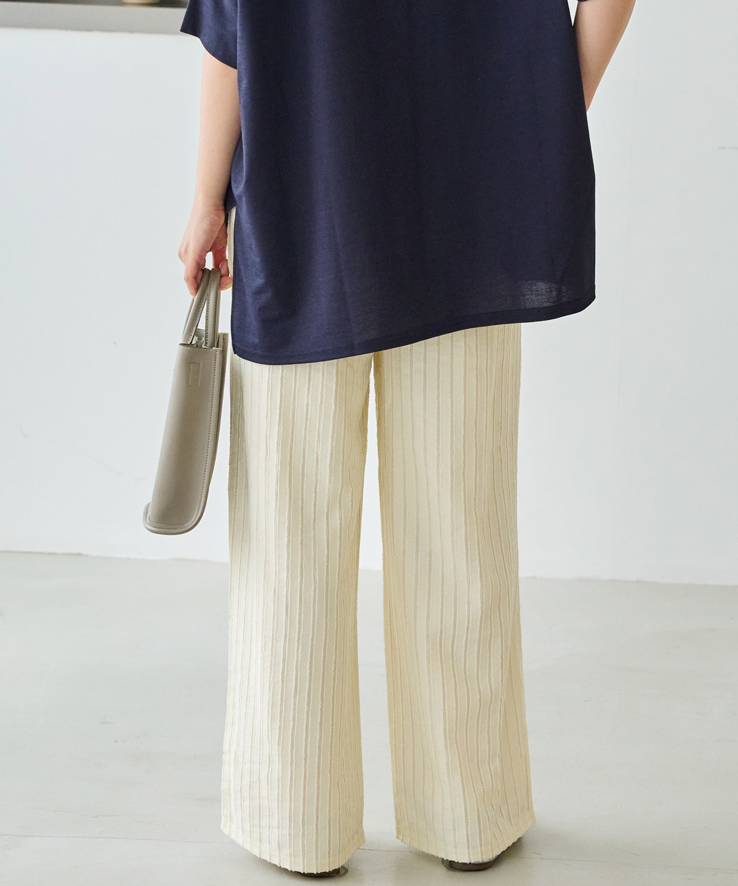 ストライプレースイージーパンツ