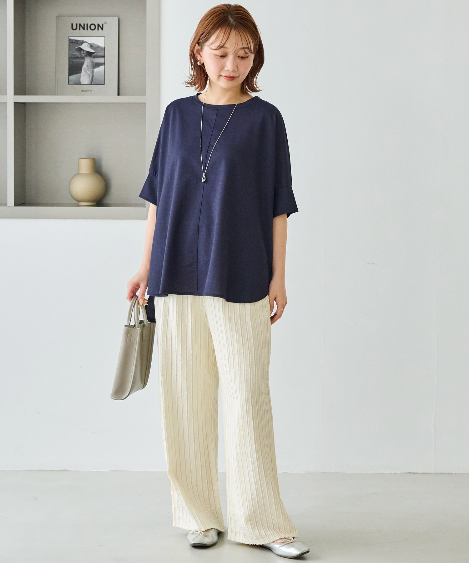 ストライプレースイージーパンツ