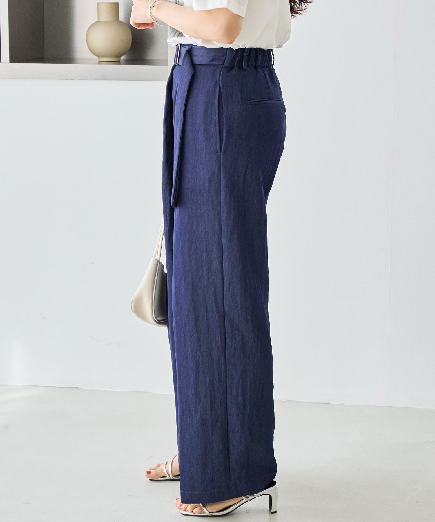 デニムライクウエストベルトパンツ