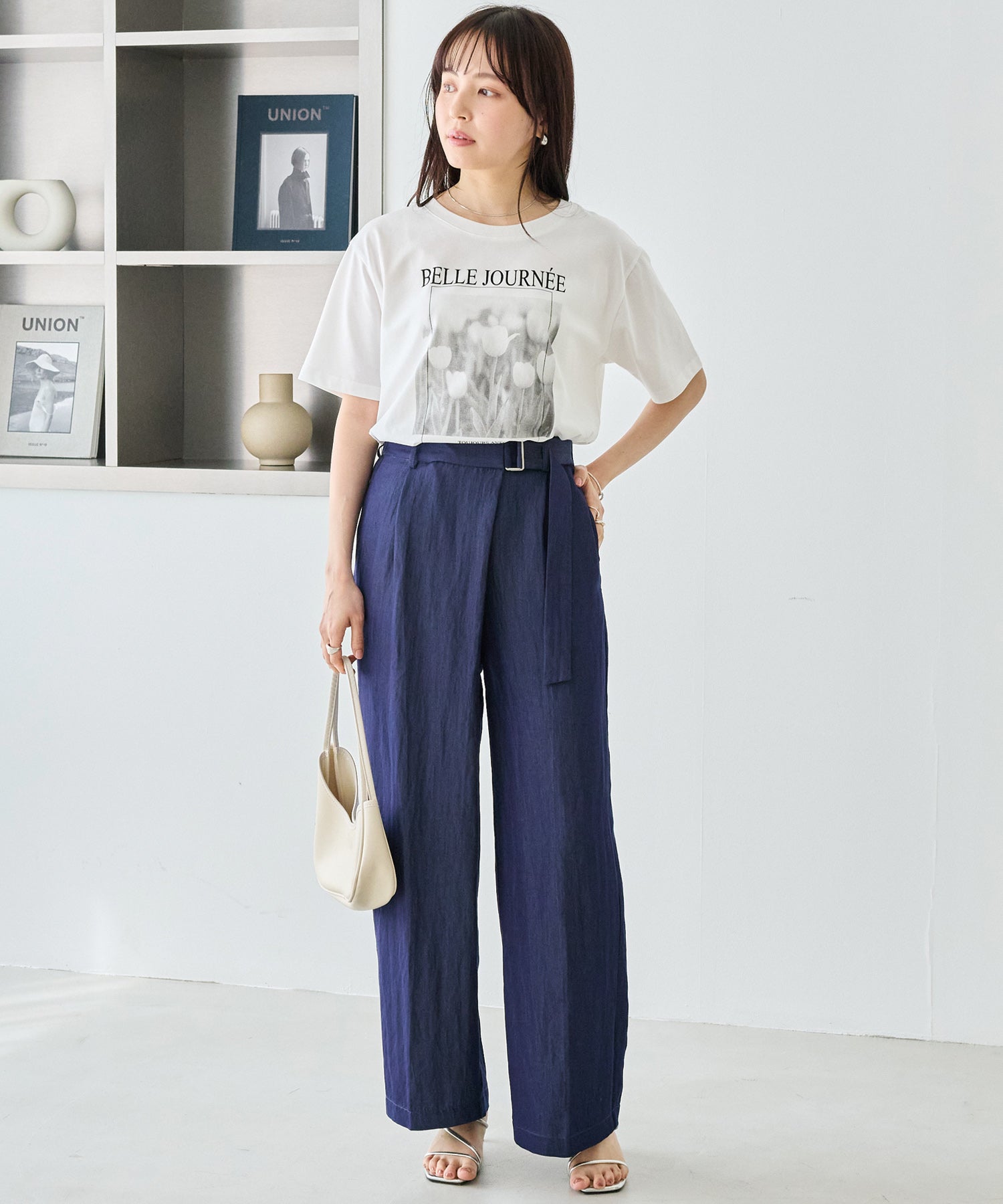 デニムライクウエストベルトパンツ