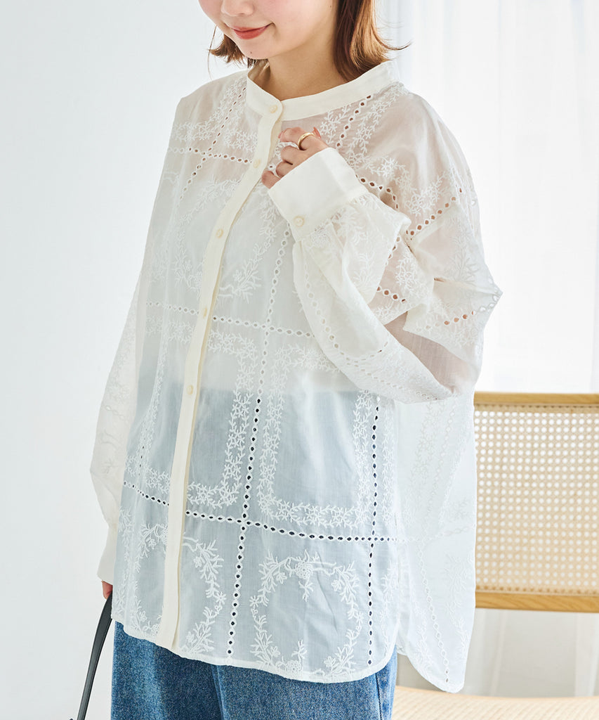 スクエア刺繍レースブラウス