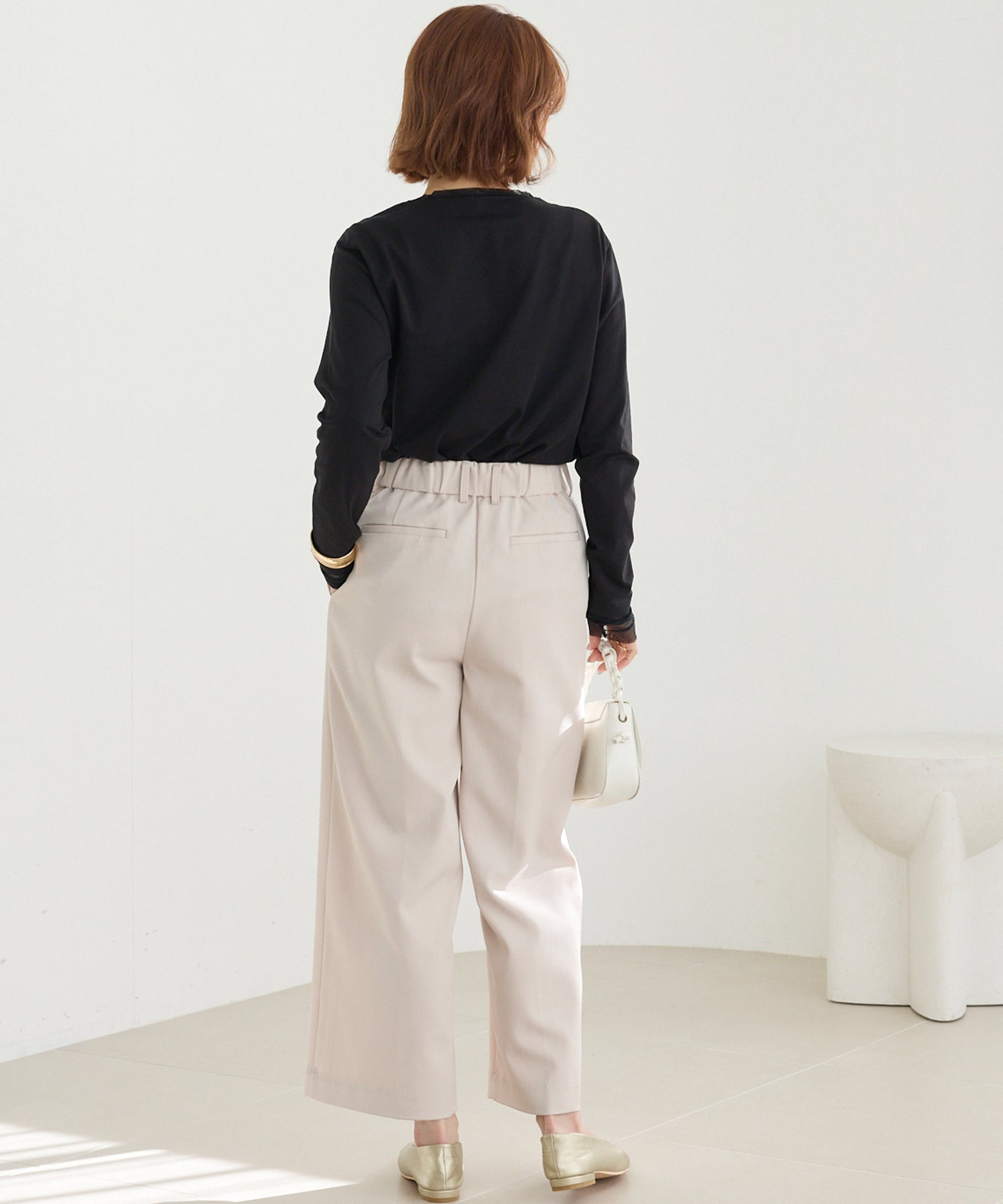 袖チュール切替プルオーバー