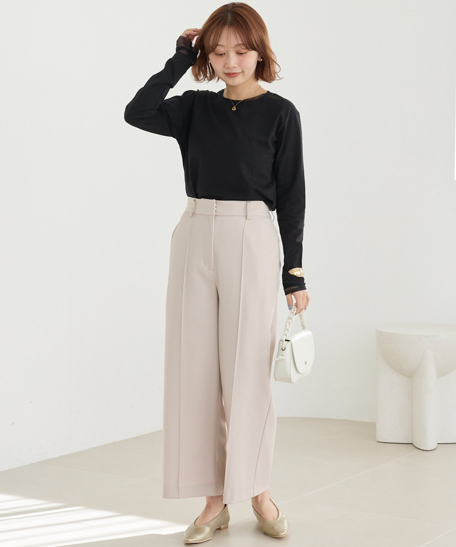 袖チュール切替プルオーバー