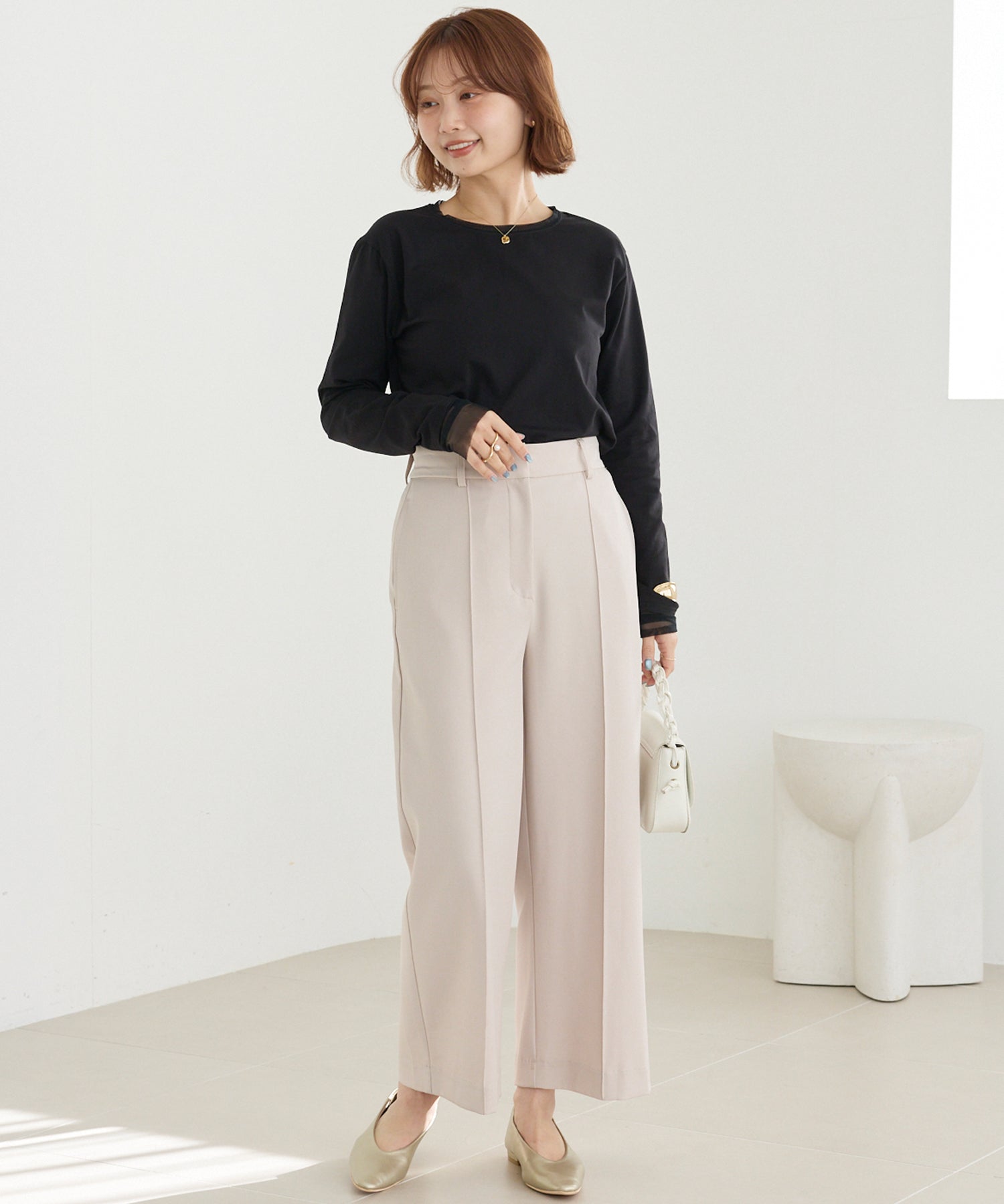 袖チュール切替プルオーバー