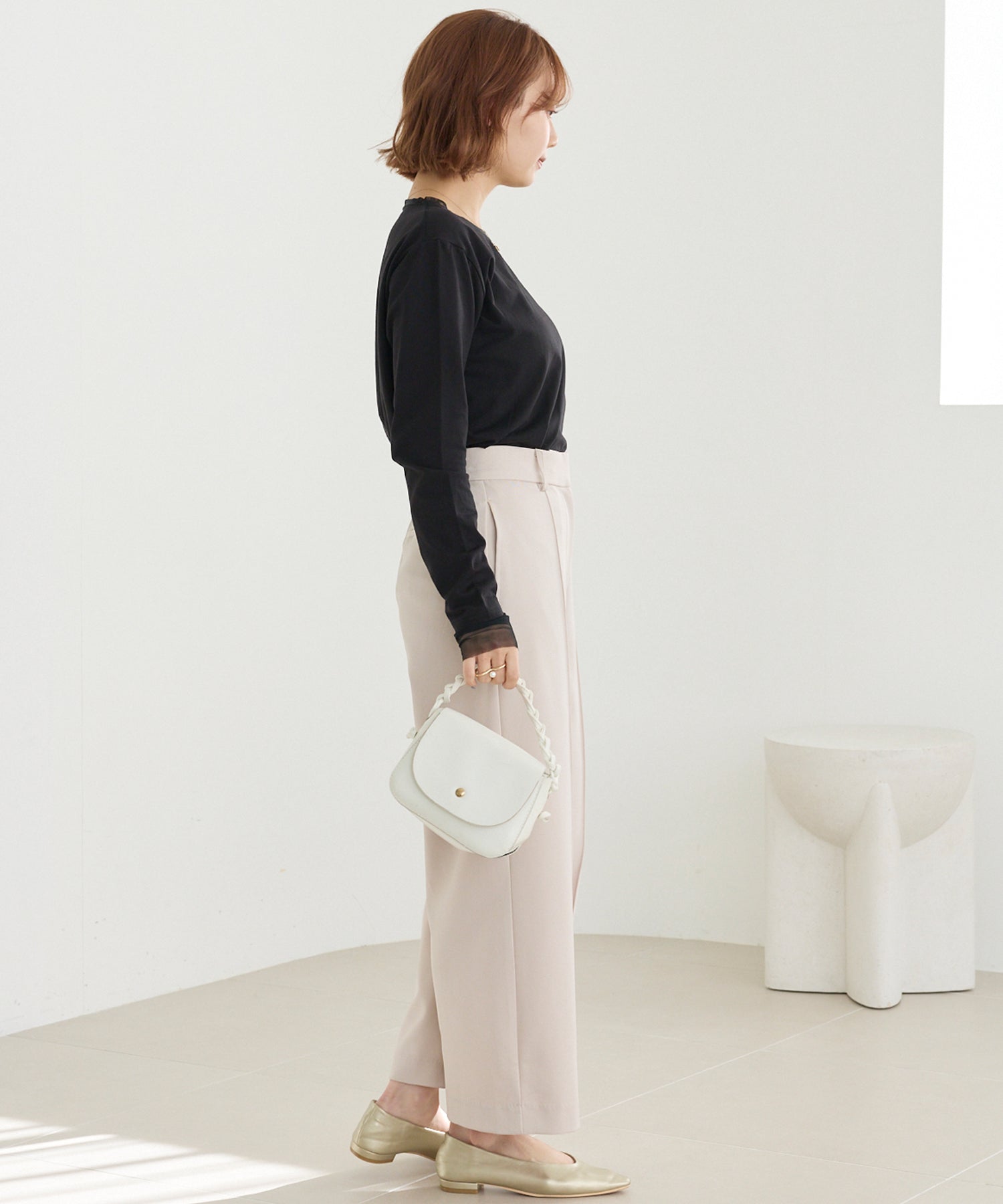 袖チュール切替プルオーバー