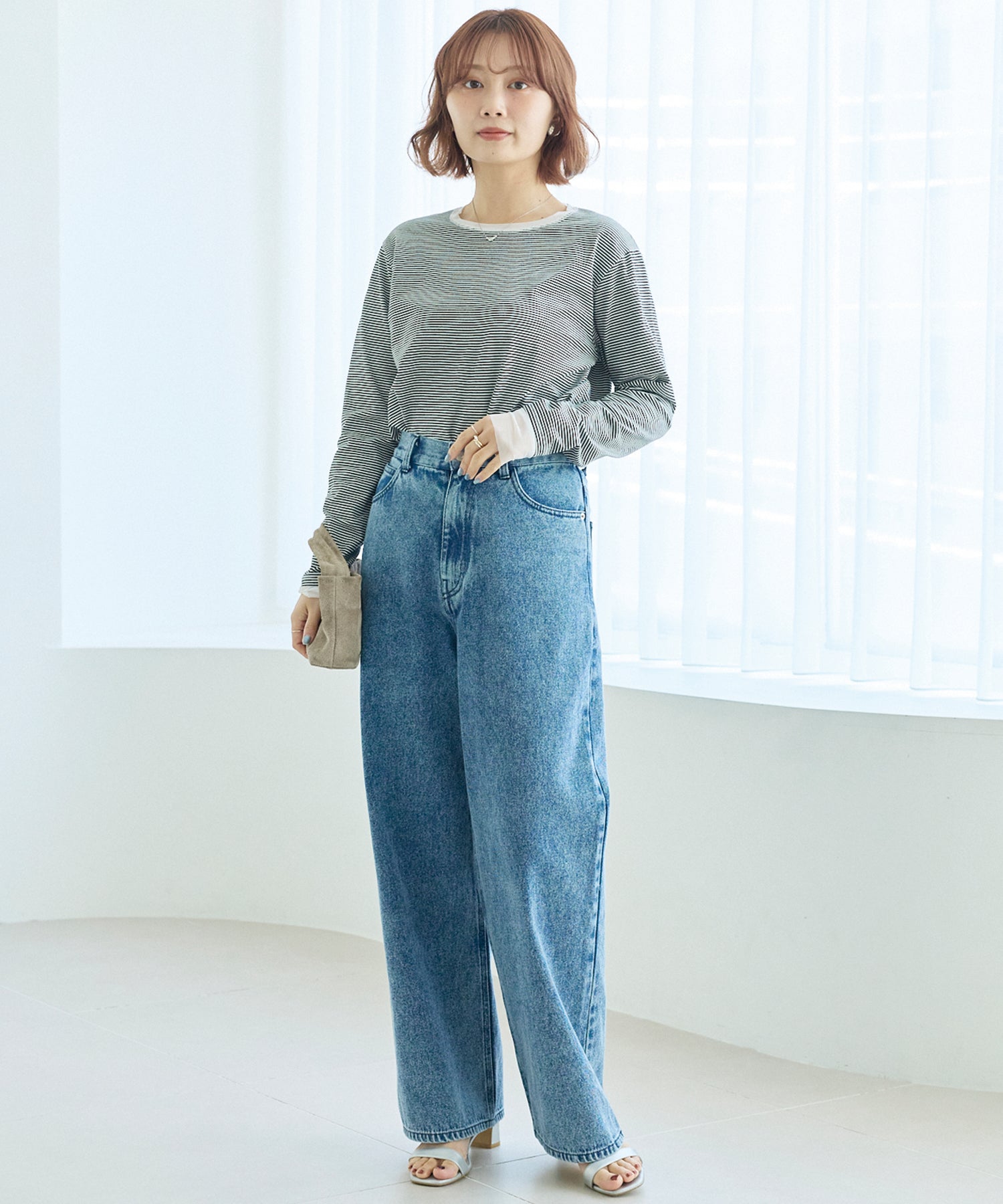 袖チュール切替プルオーバー