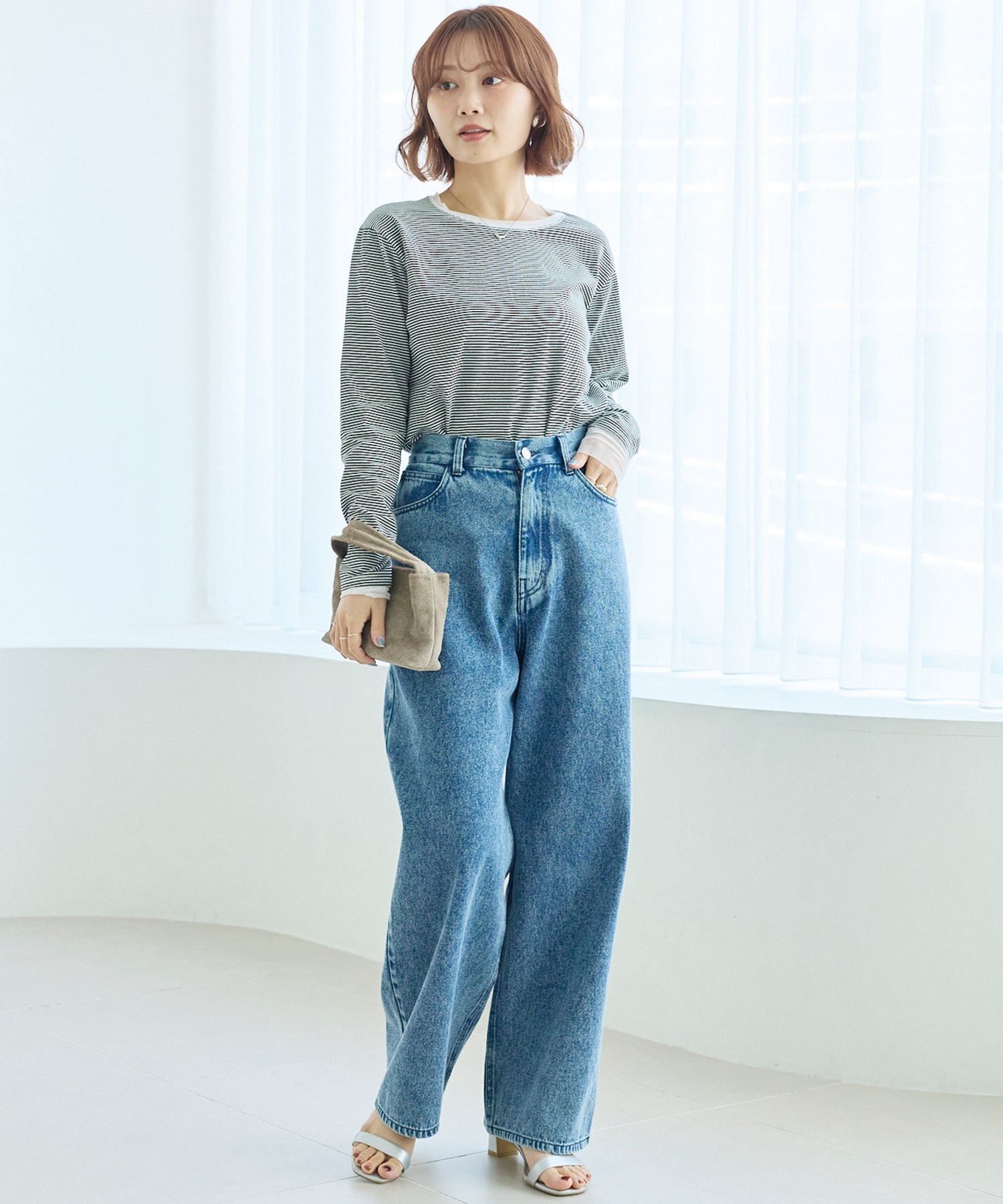 袖チュール切替プルオーバー