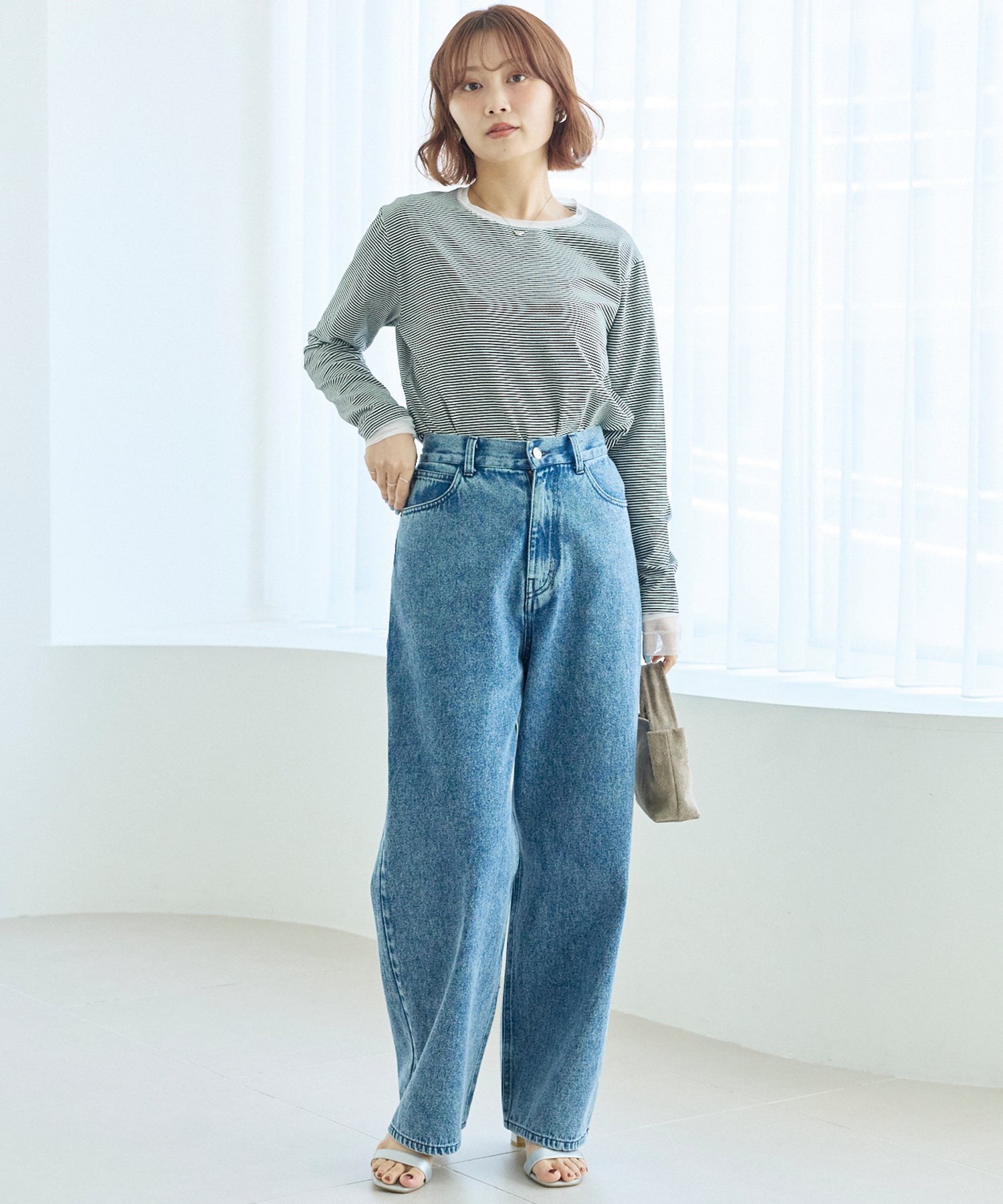 袖チュール切替プルオーバー