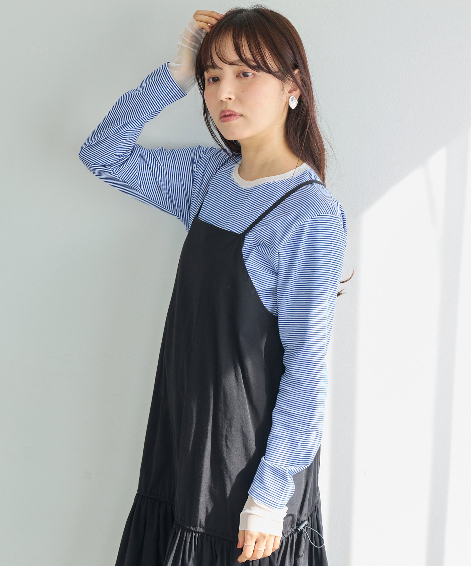 袖チュール切替プルオーバー