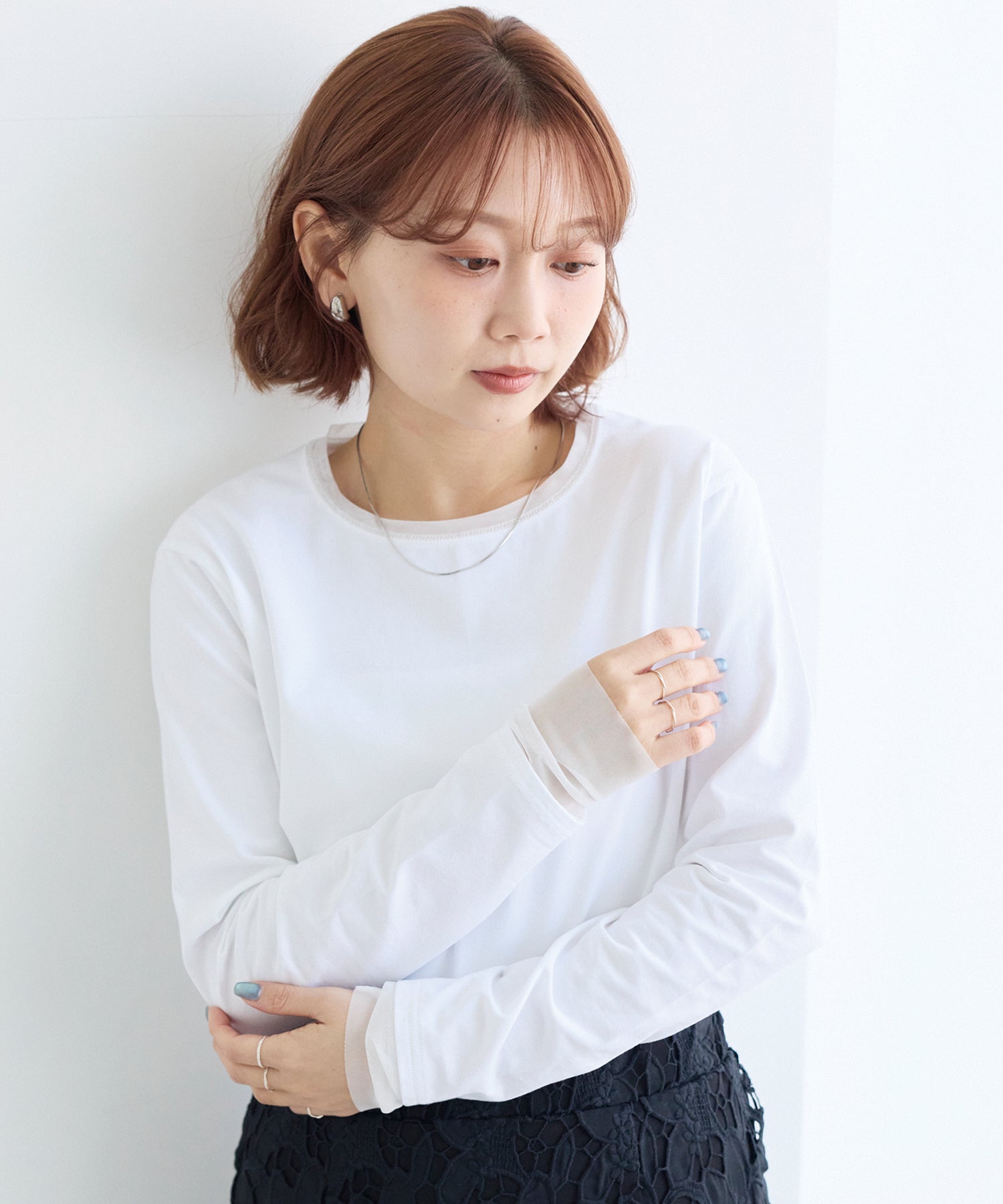 袖チュール切替プルオーバー