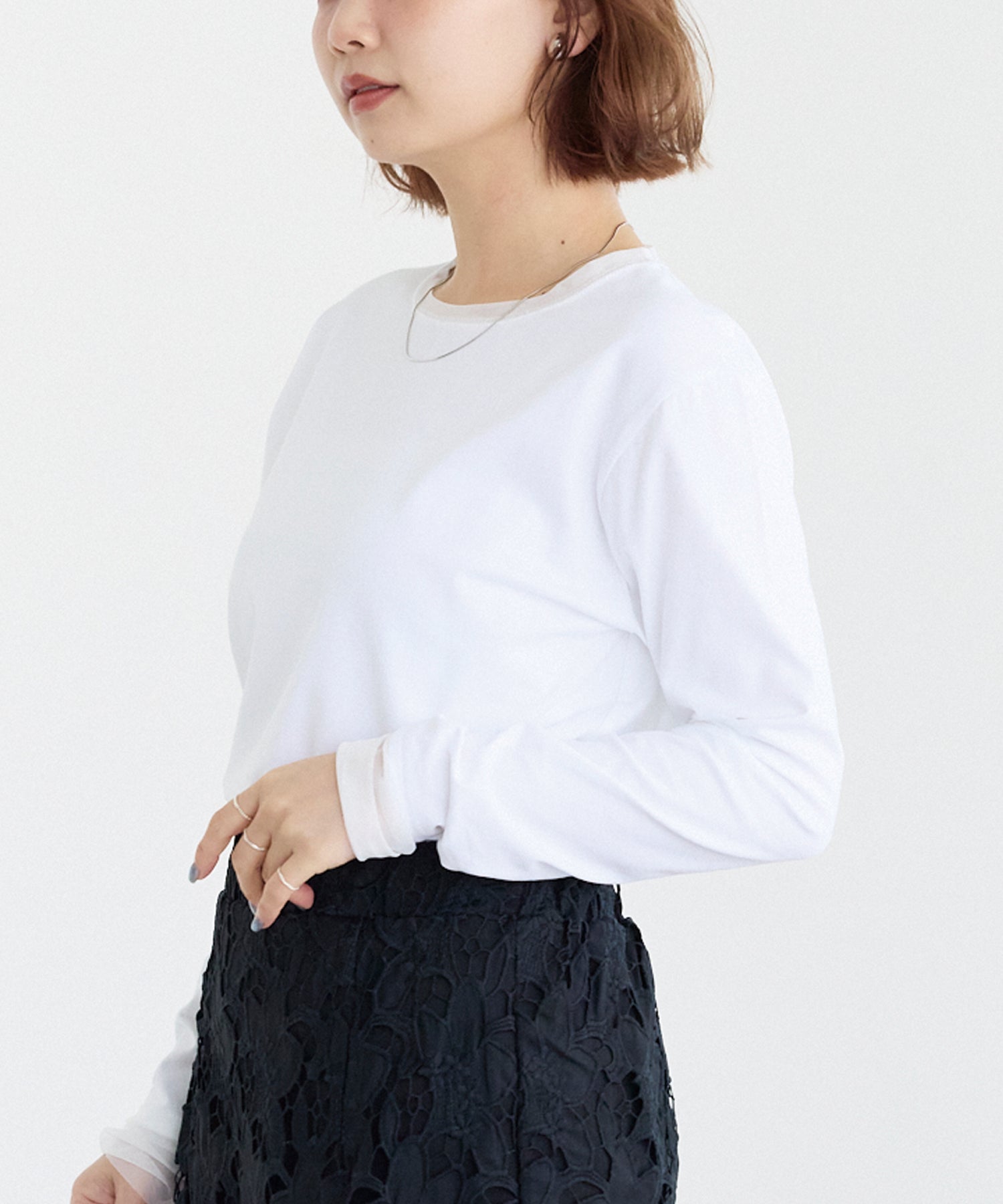 袖チュール切替プルオーバー