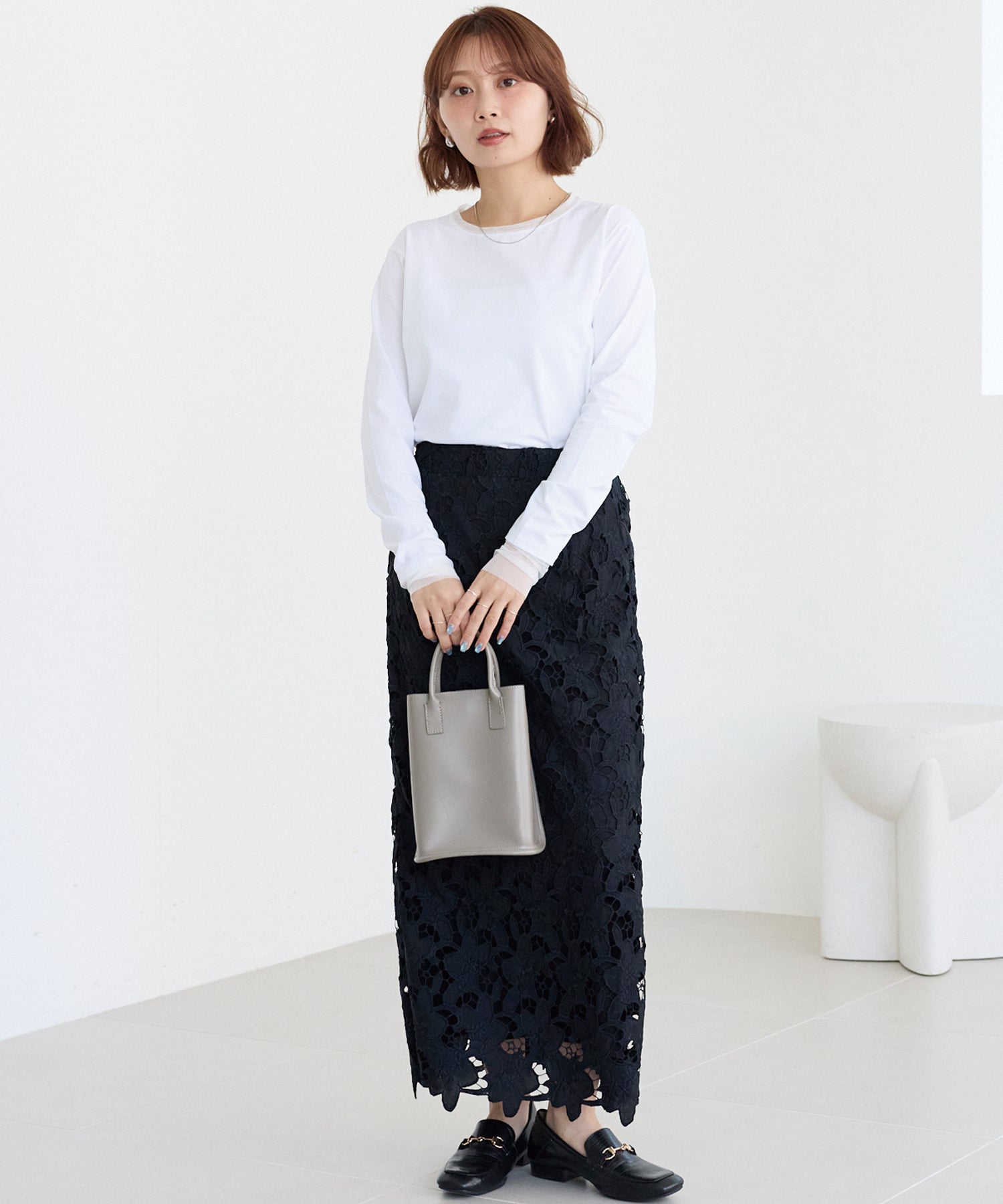 袖チュール切替プルオーバー