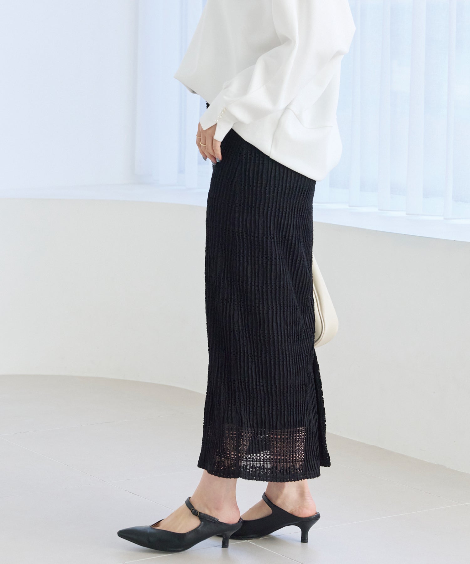 【洗える】レースプリーツナロースカート