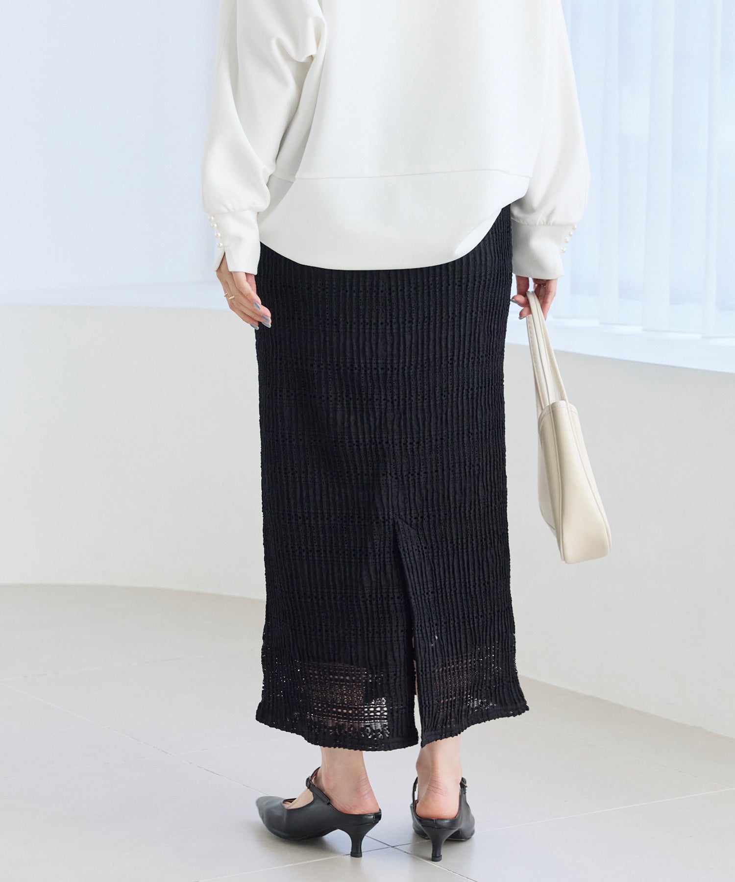 【洗える】レースプリーツナロースカート