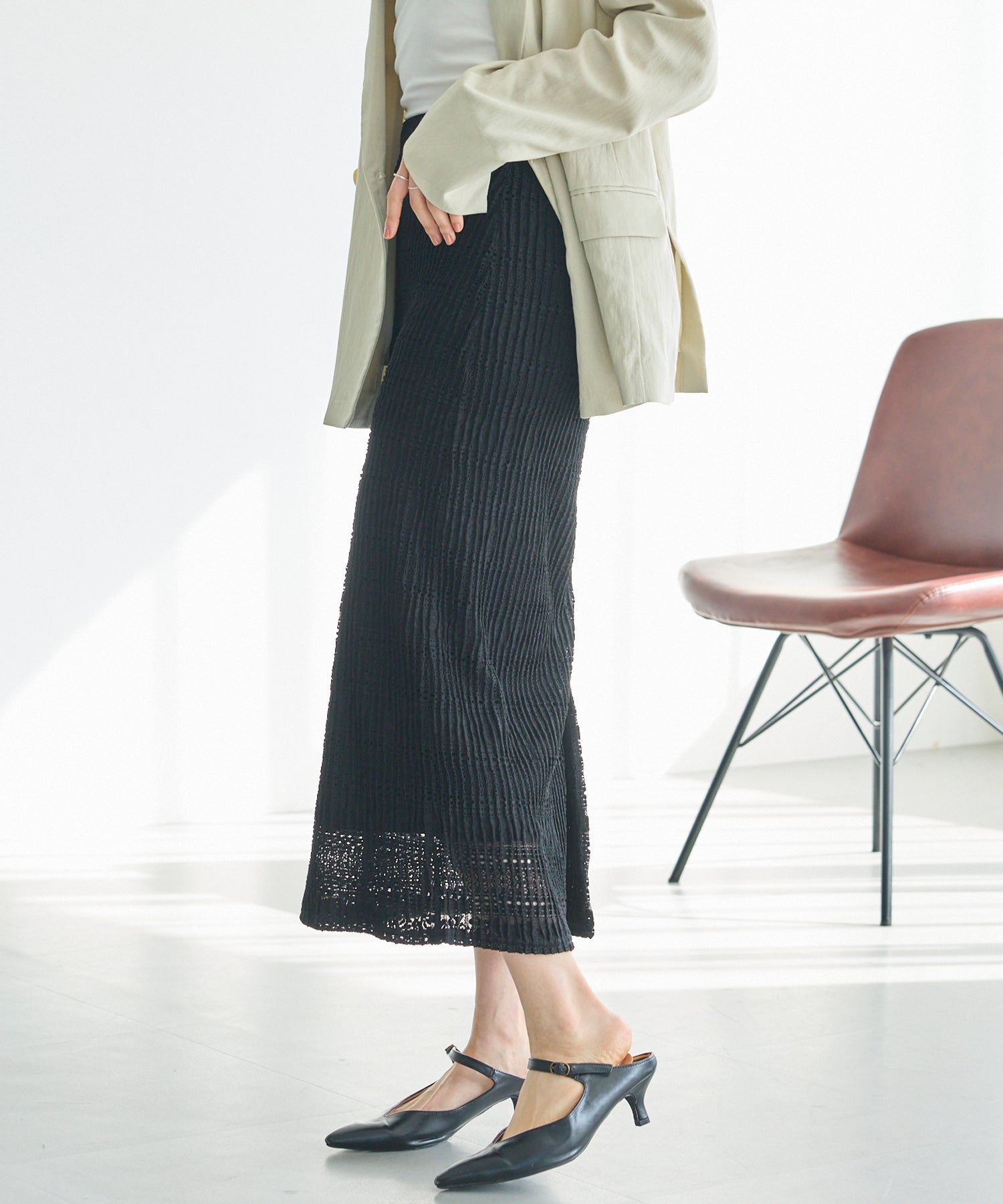 【洗える】レースプリーツナロースカート