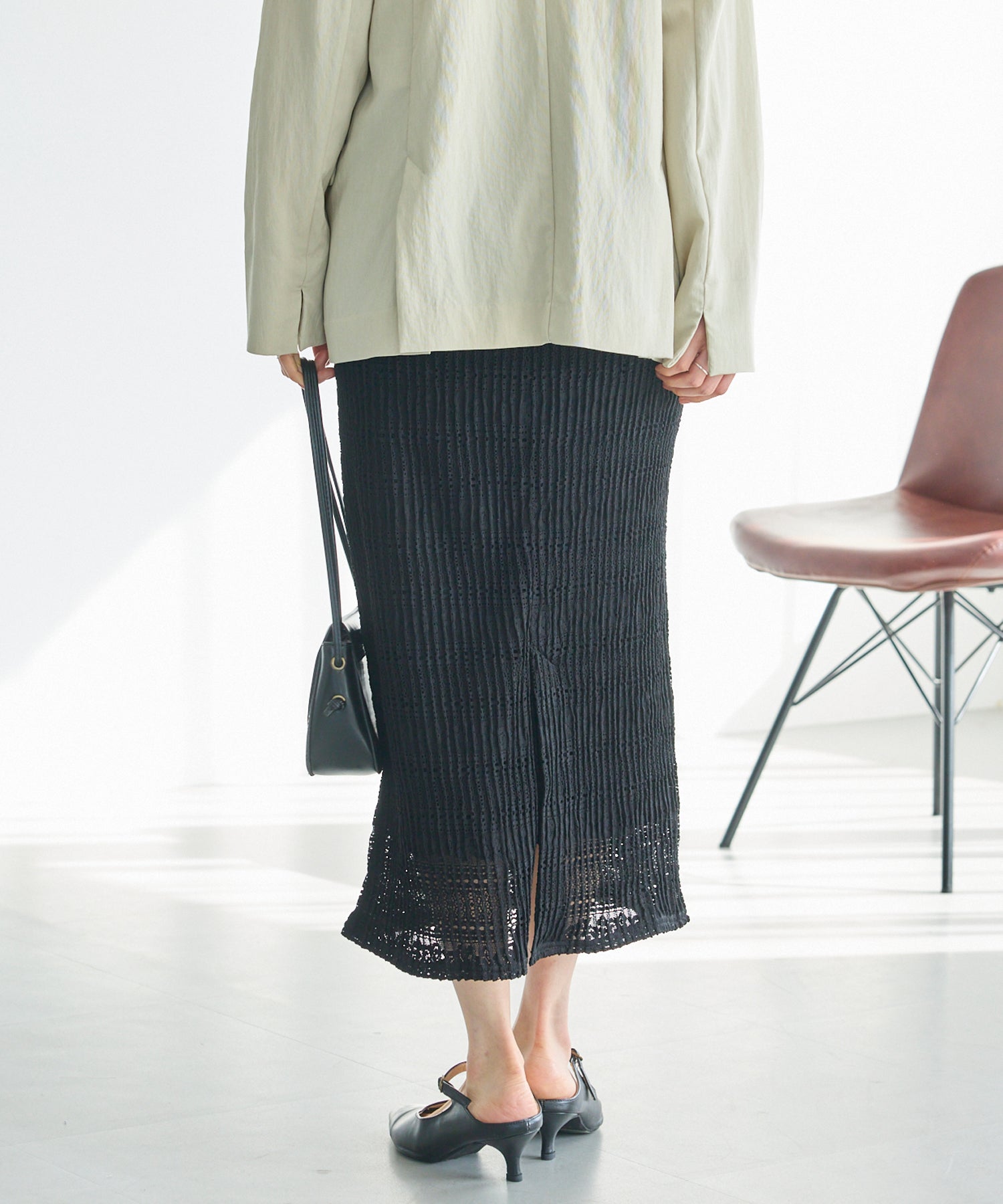 【洗える】レースプリーツナロースカート