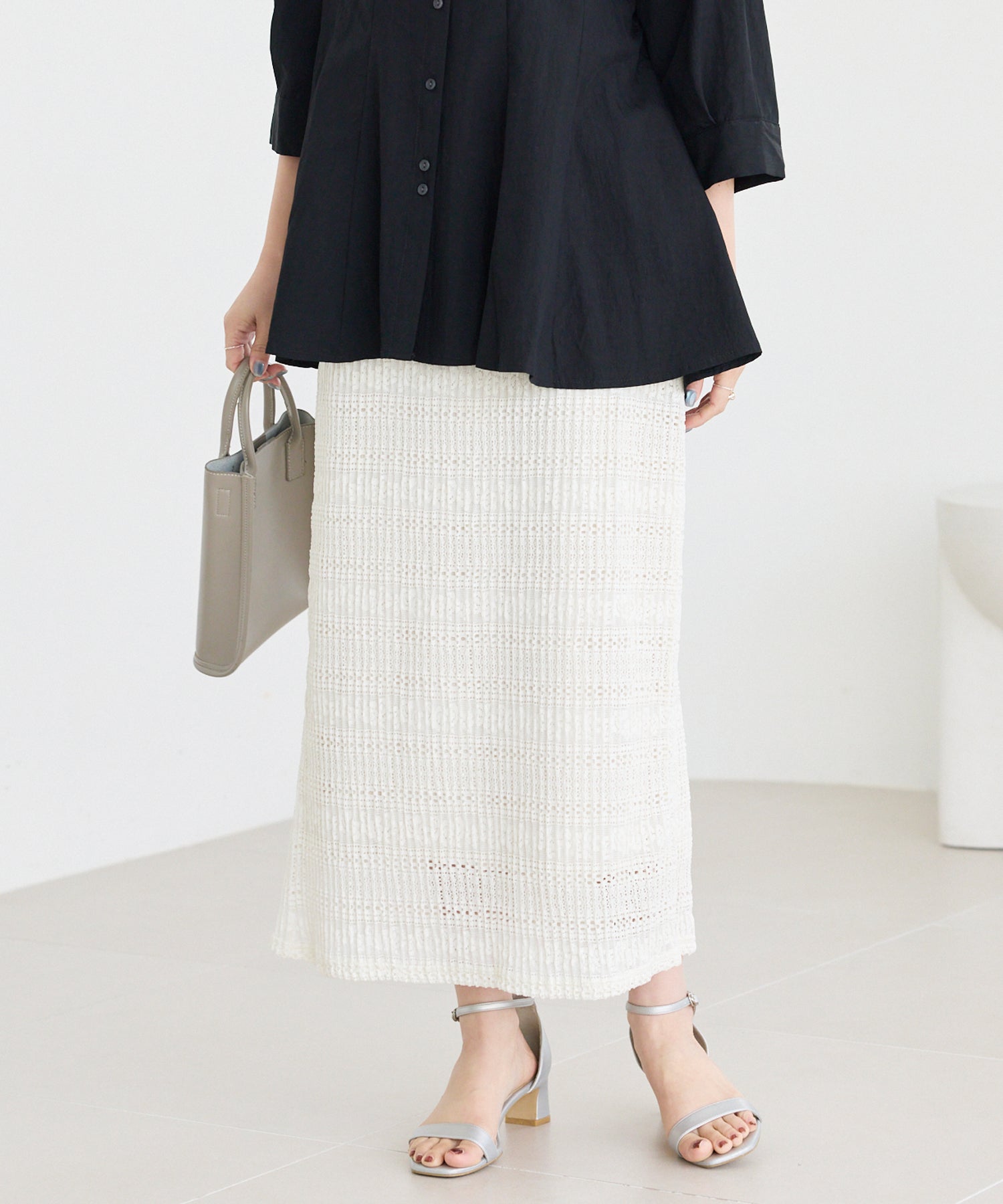 【洗える】レースプリーツナロースカート