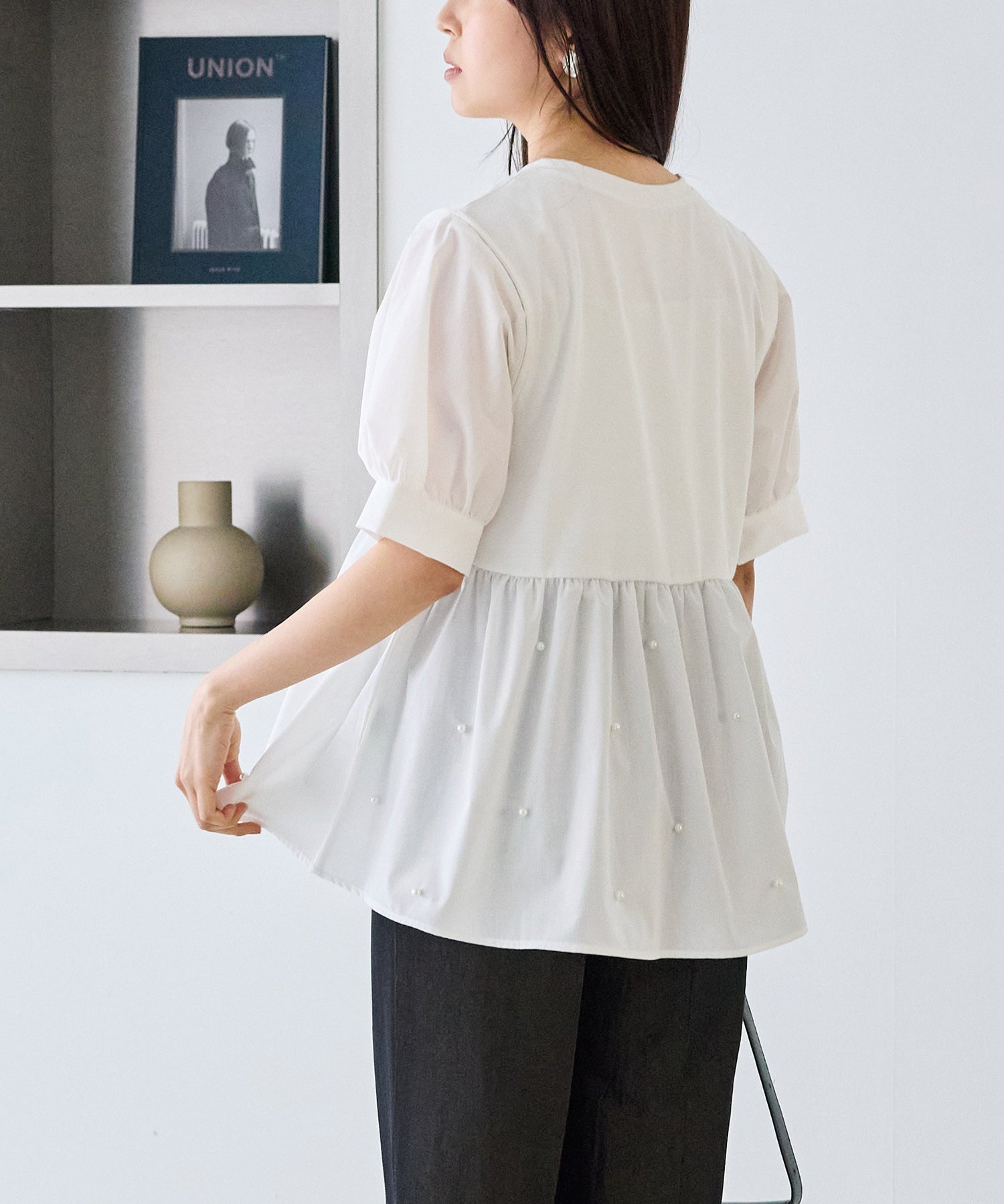 【洗える】パールペプラムプルオーバー