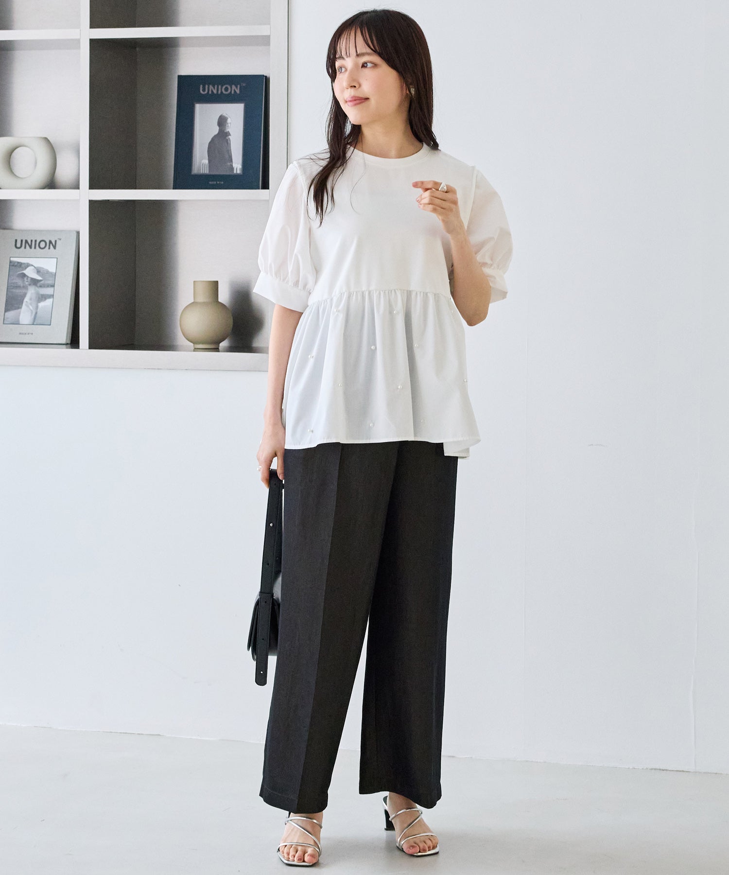 【洗える】パールペプラムプルオーバー