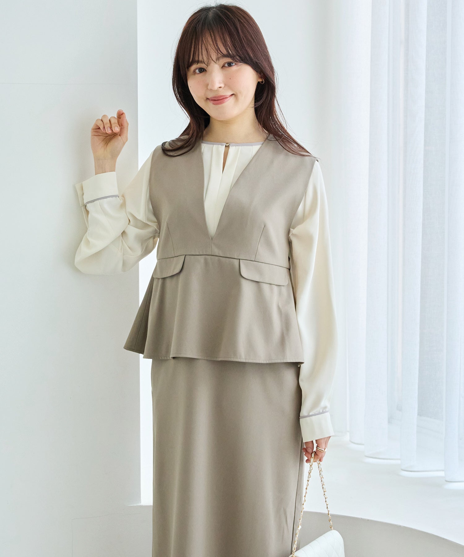 ベージュ　model:162cm 着用サイズ:M