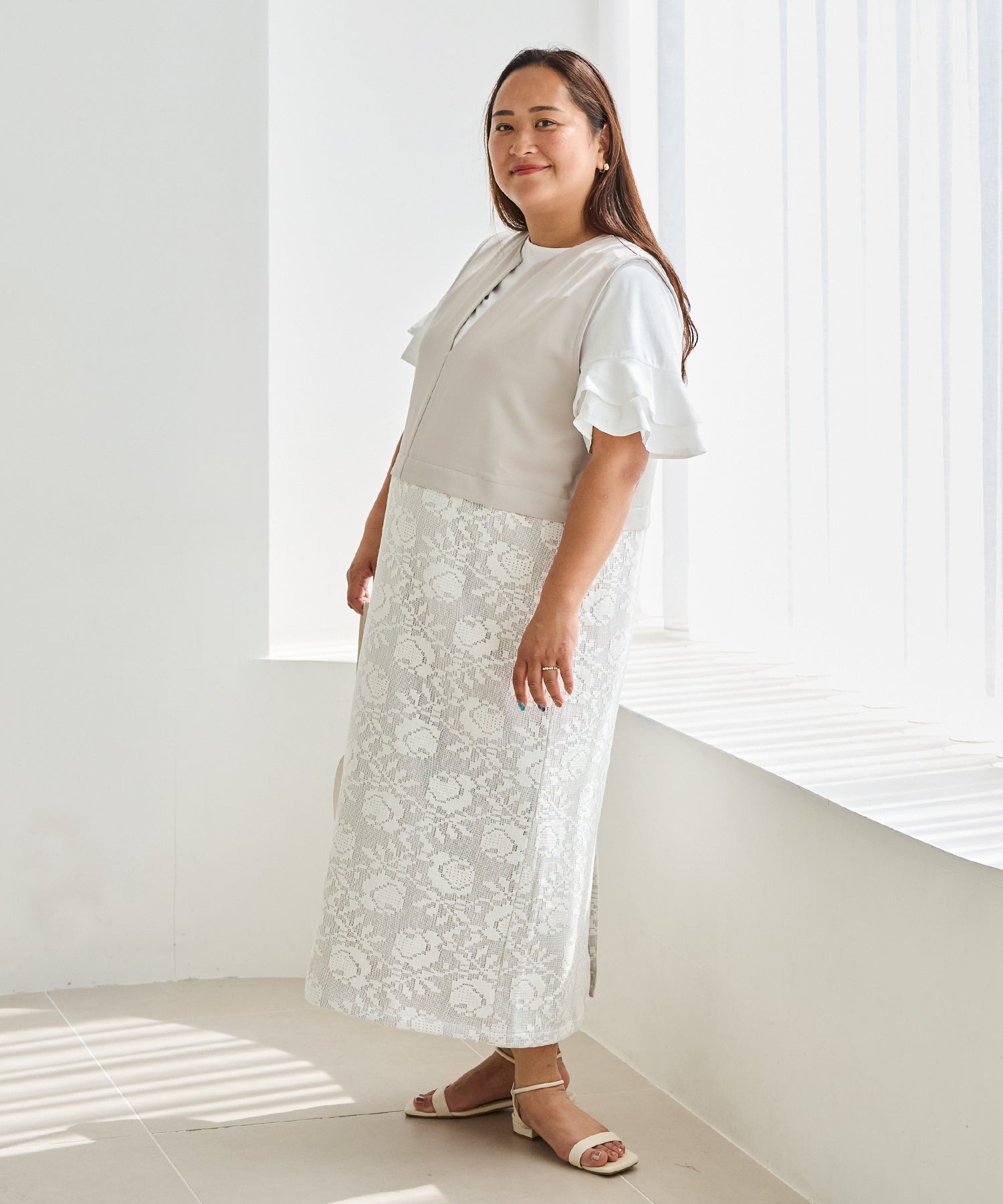 ベージュ　model:161cm 着用サイズ:3L