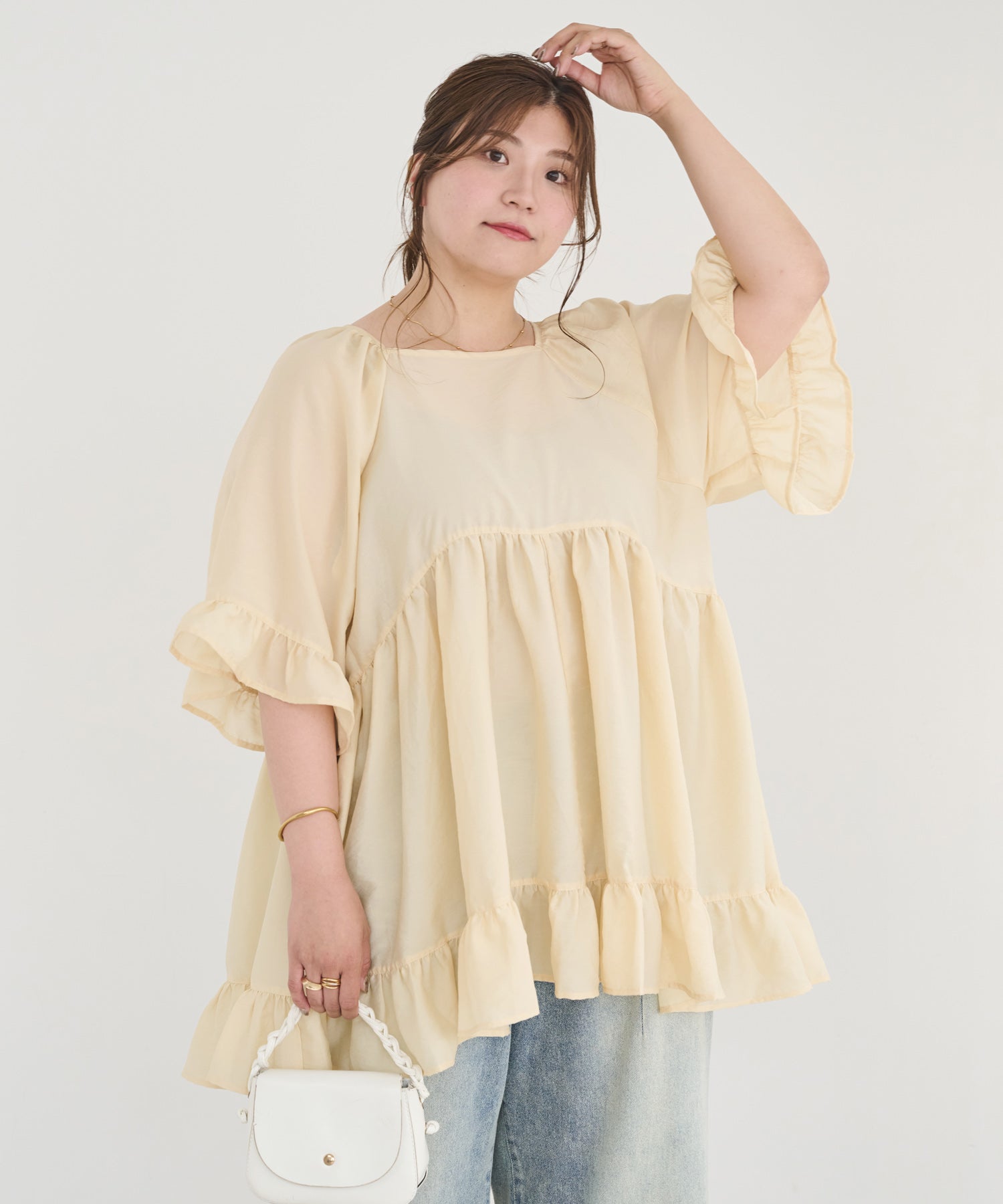 イエロー　model:162cm  着用サイズ:4L