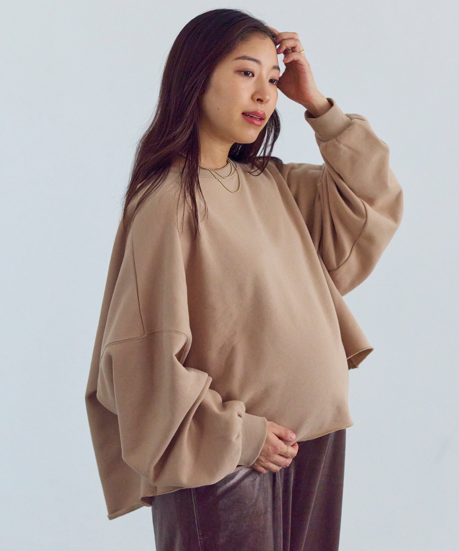 ベージュ　model:158cm 着用サイズ:F