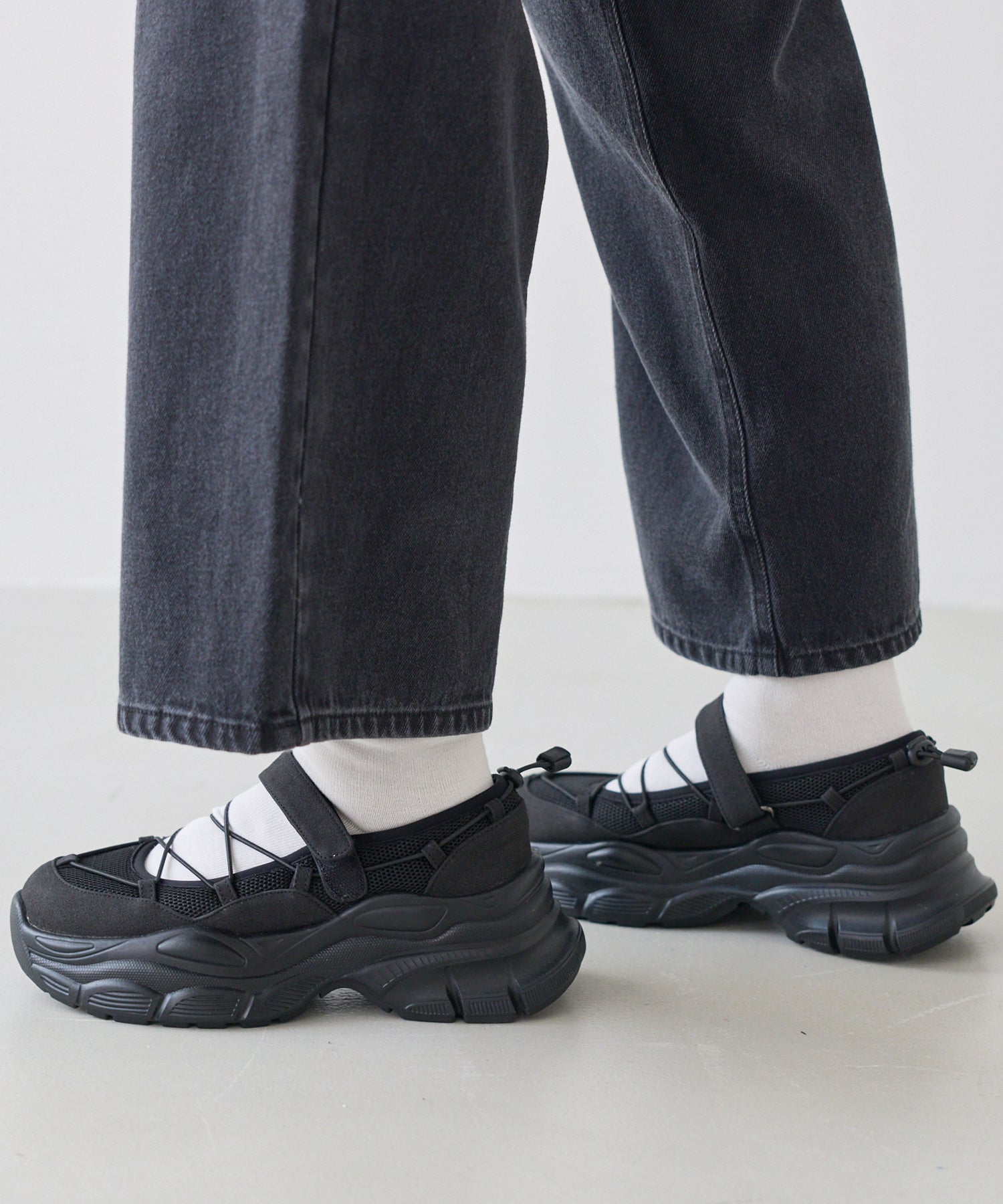 【ゆったり甲高】厚底 メリージェーンスニーカー