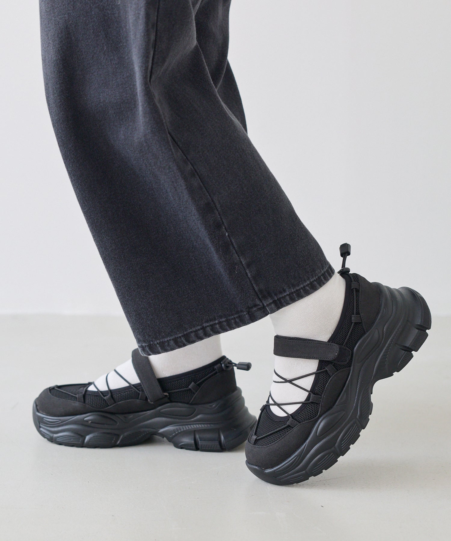 【ゆったり甲高】厚底 メリージェーンスニーカー