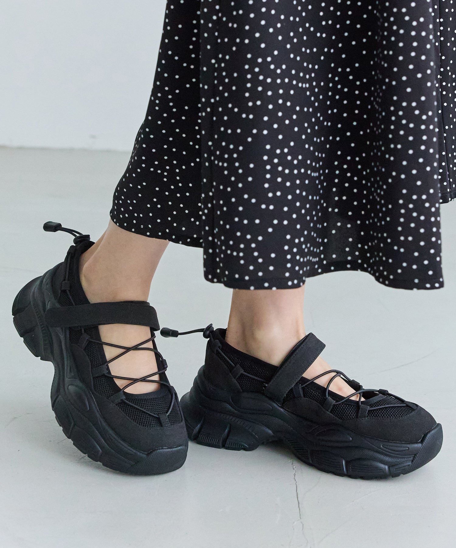 【ゆったり甲高】厚底 メリージェーンスニーカー