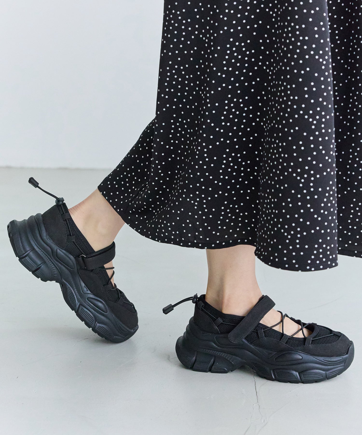 【ゆったり甲高】厚底 メリージェーンスニーカー