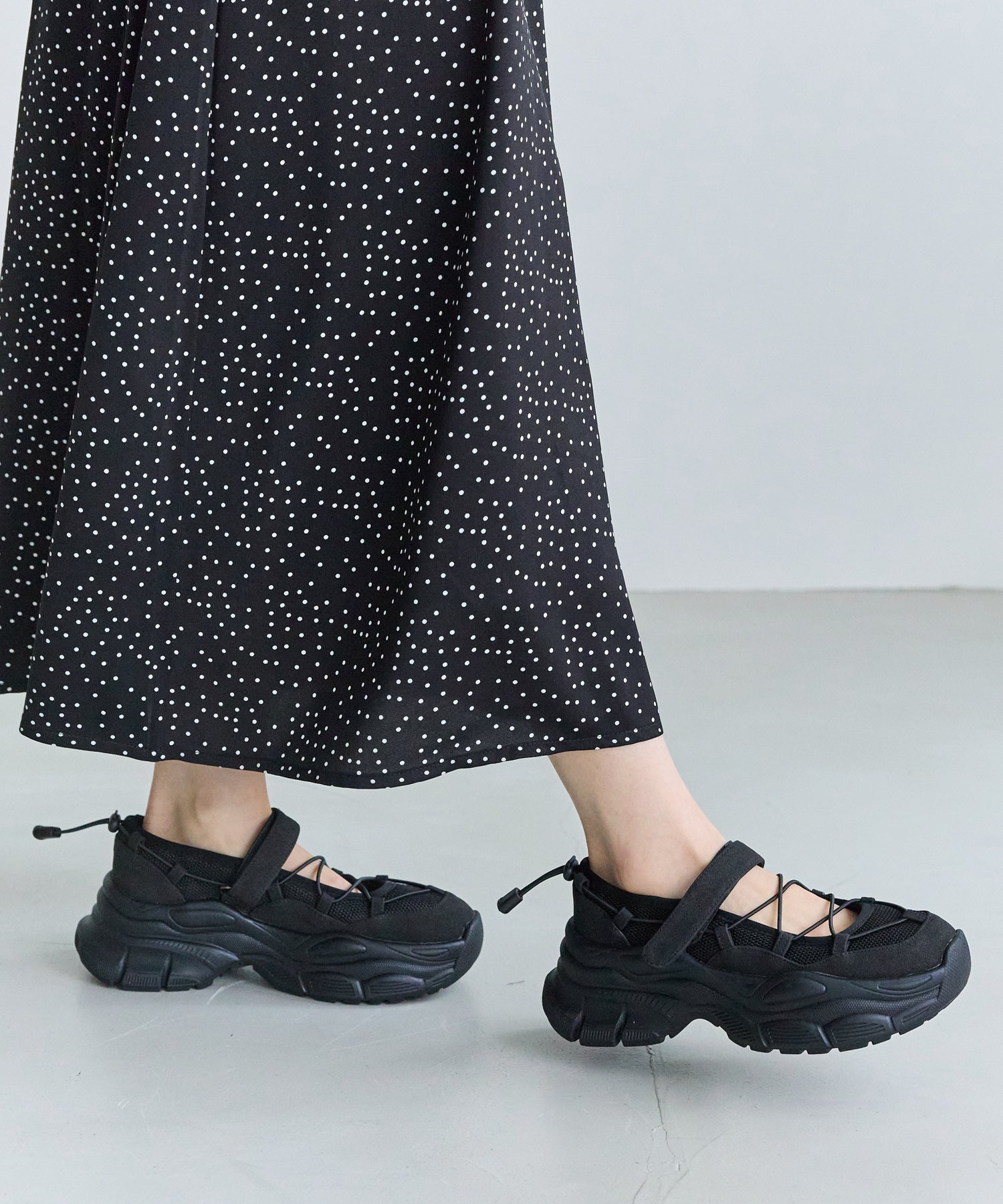 【ゆったり甲高】厚底 メリージェーンスニーカー