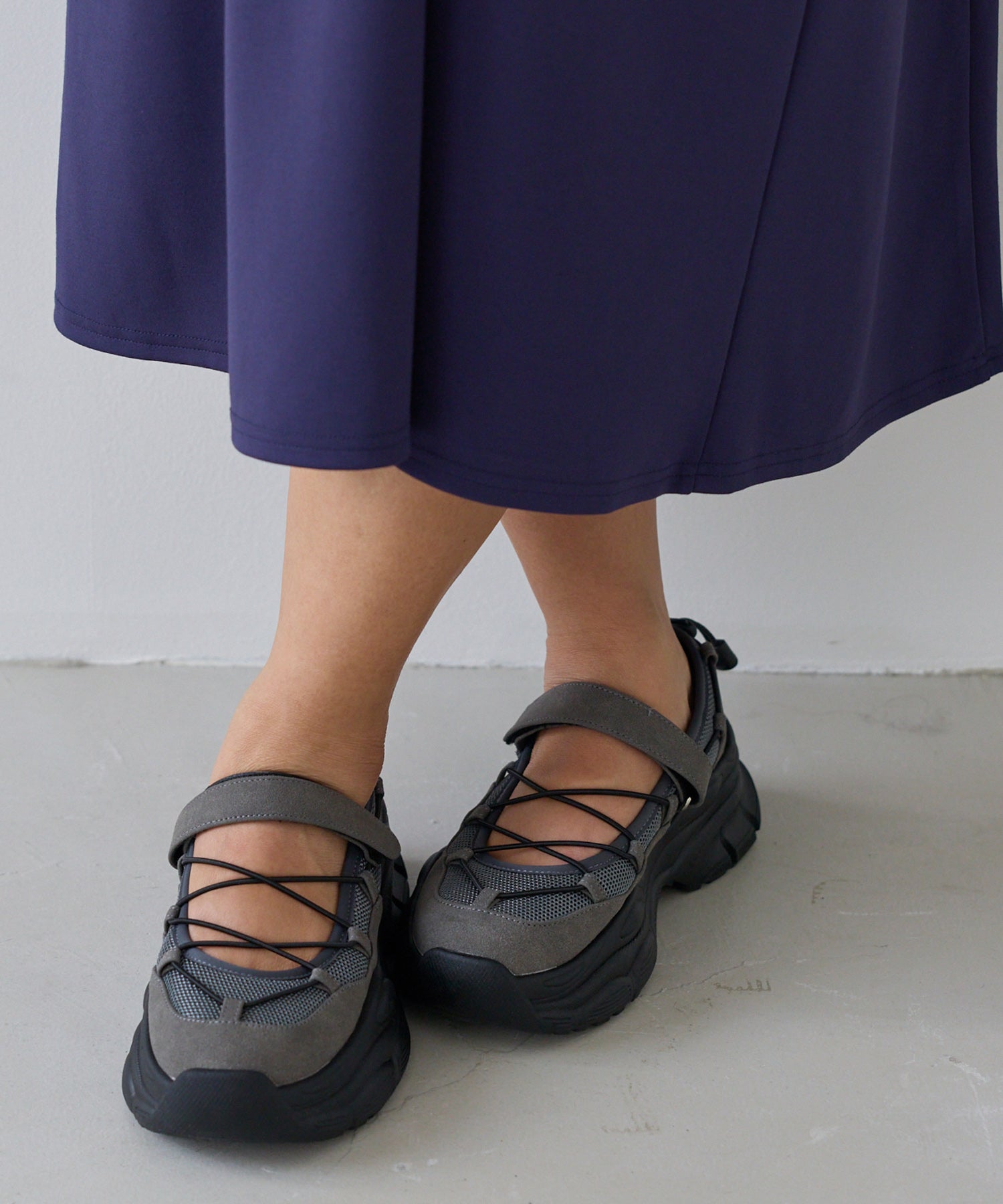 【ゆったり甲高】厚底 メリージェーンスニーカー