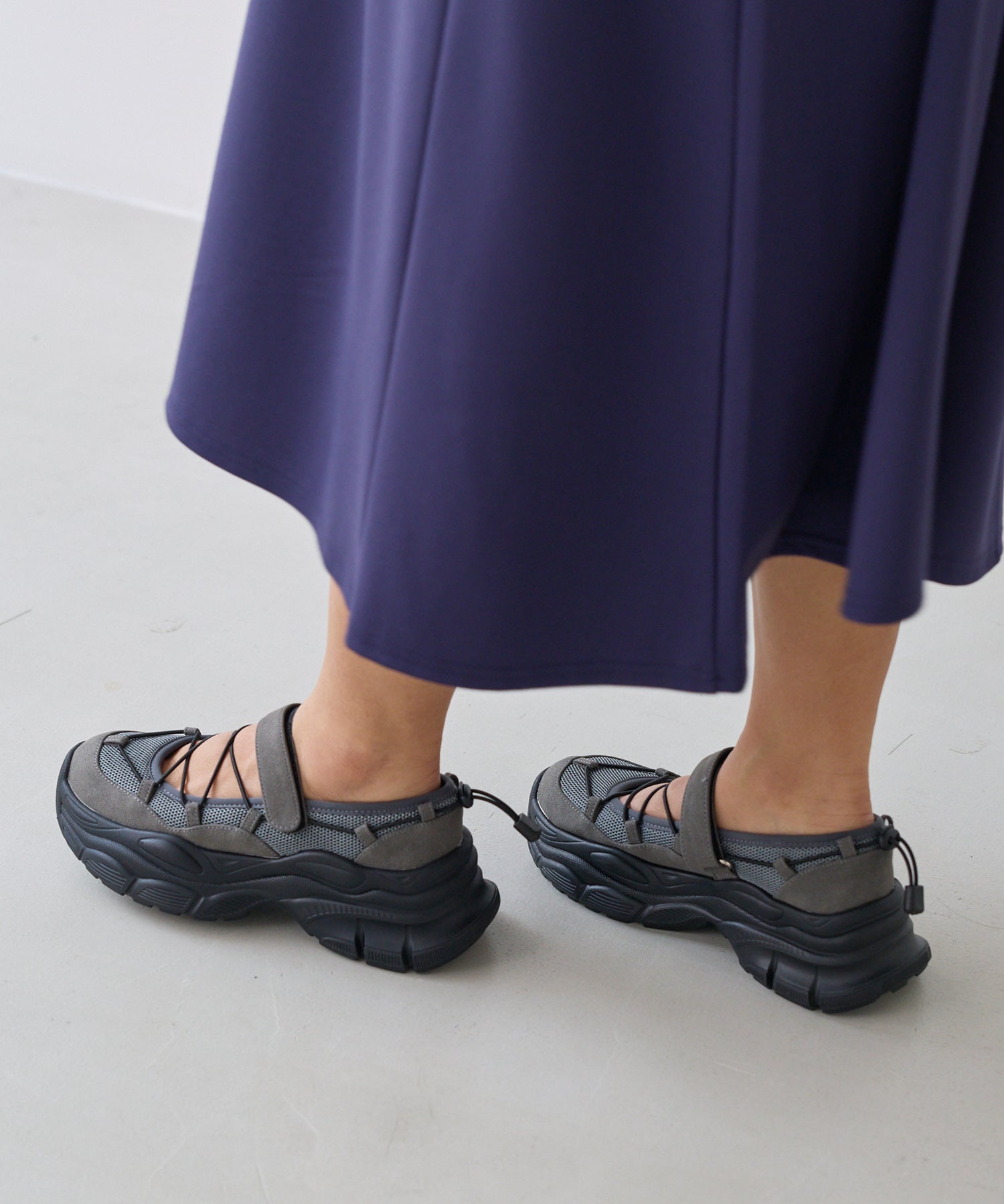 【ゆったり甲高】厚底 メリージェーンスニーカー