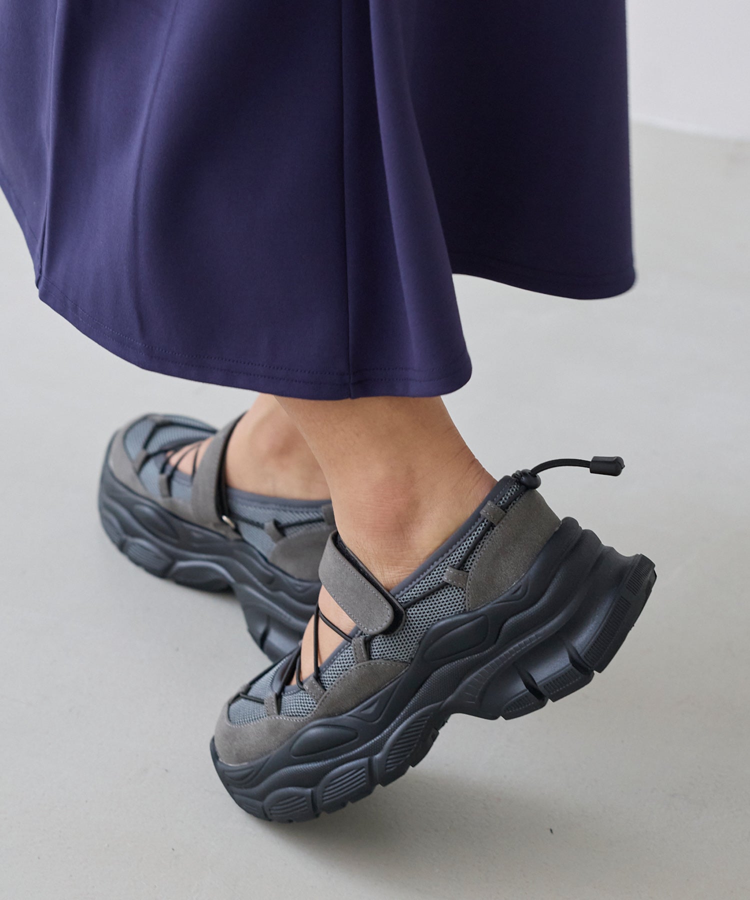 【ゆったり甲高】厚底 メリージェーンスニーカー