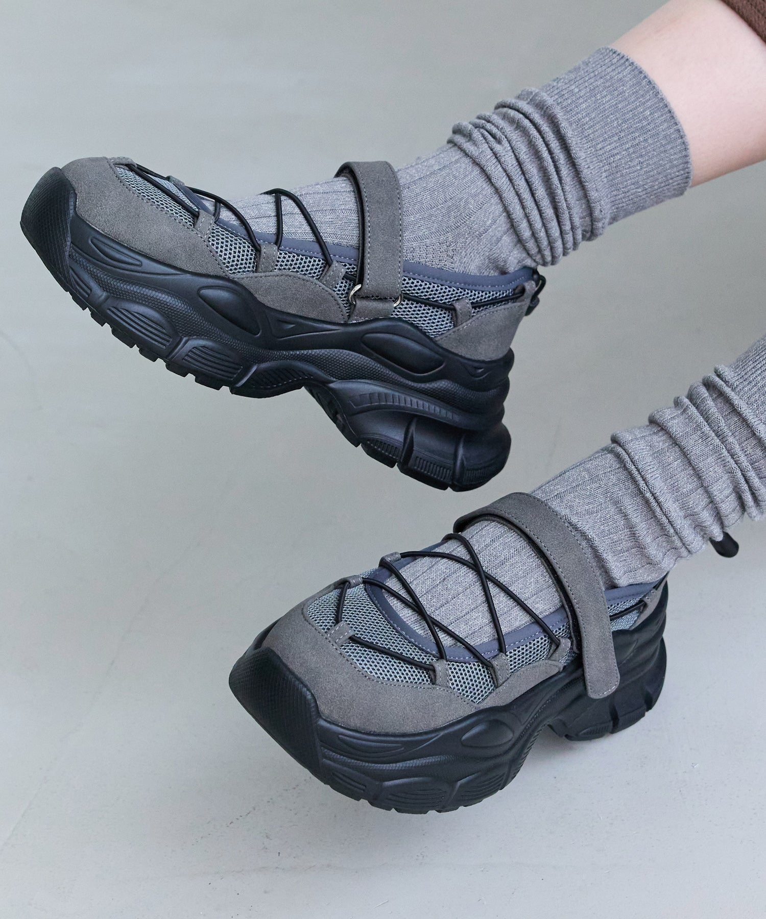 【ゆったり甲高】厚底 メリージェーンスニーカー